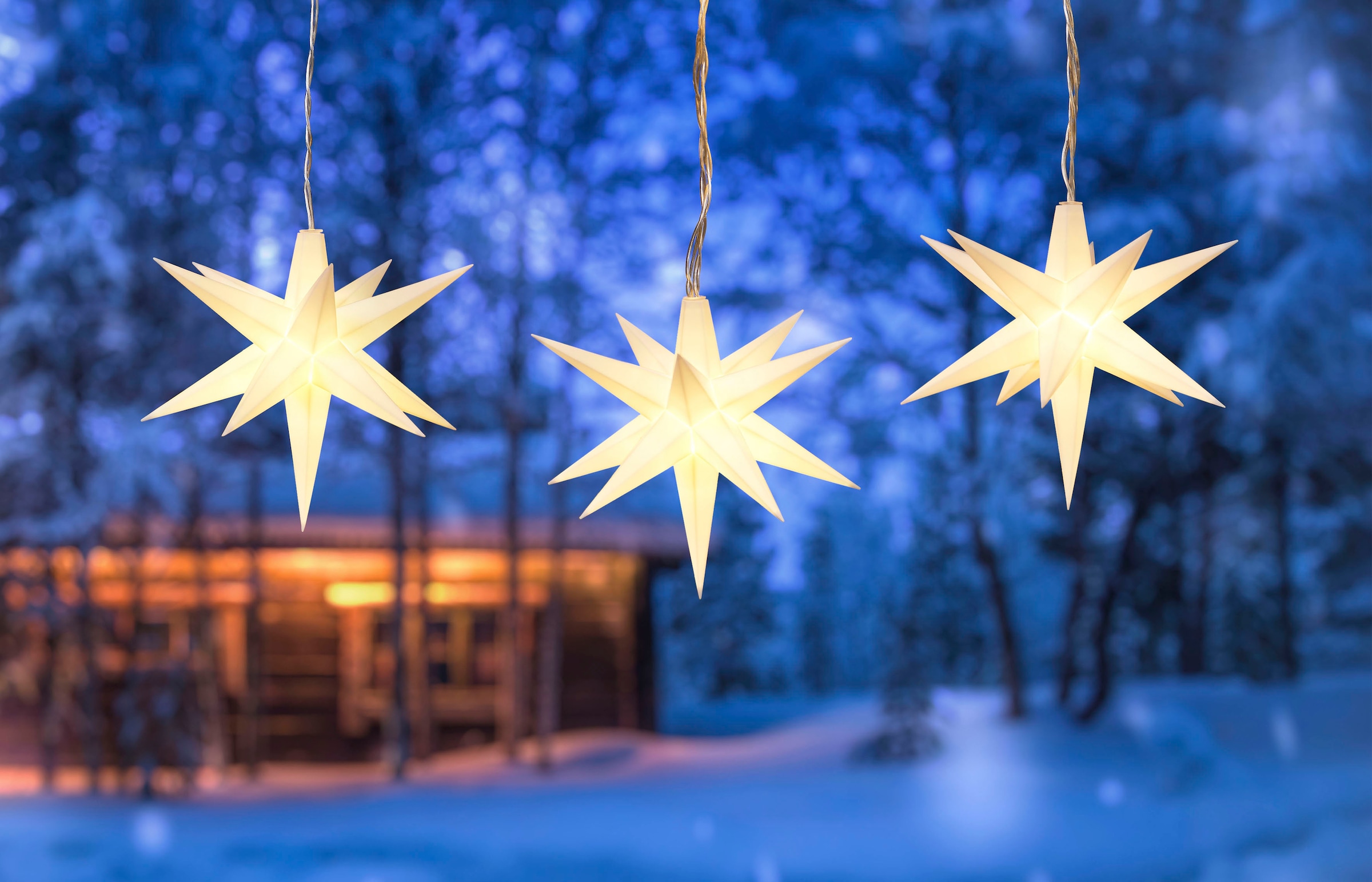 IC Winterworld LED-Lichterkette »Weihnachtsbeleuchtung mit Sternen, LED Deko«, 3 St.-flammig, Weihnachtsdeko für den geschützen Außenbereich, mit 6 Stunden Timer