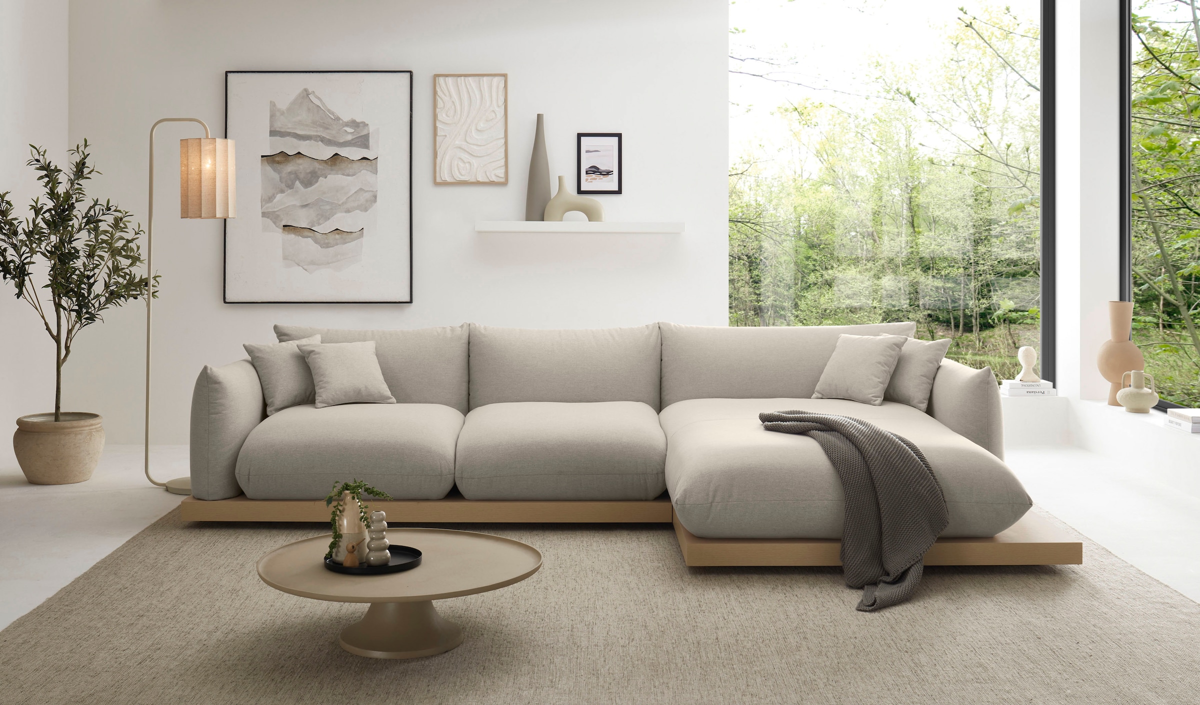 OTTO home Ecksofa »Kalix L-Form, 323 cm - OTTO. Verlässliche Qualität.« Designsofa, auf Holzplateau, Strukturstoff, hoher Sitzkomfort