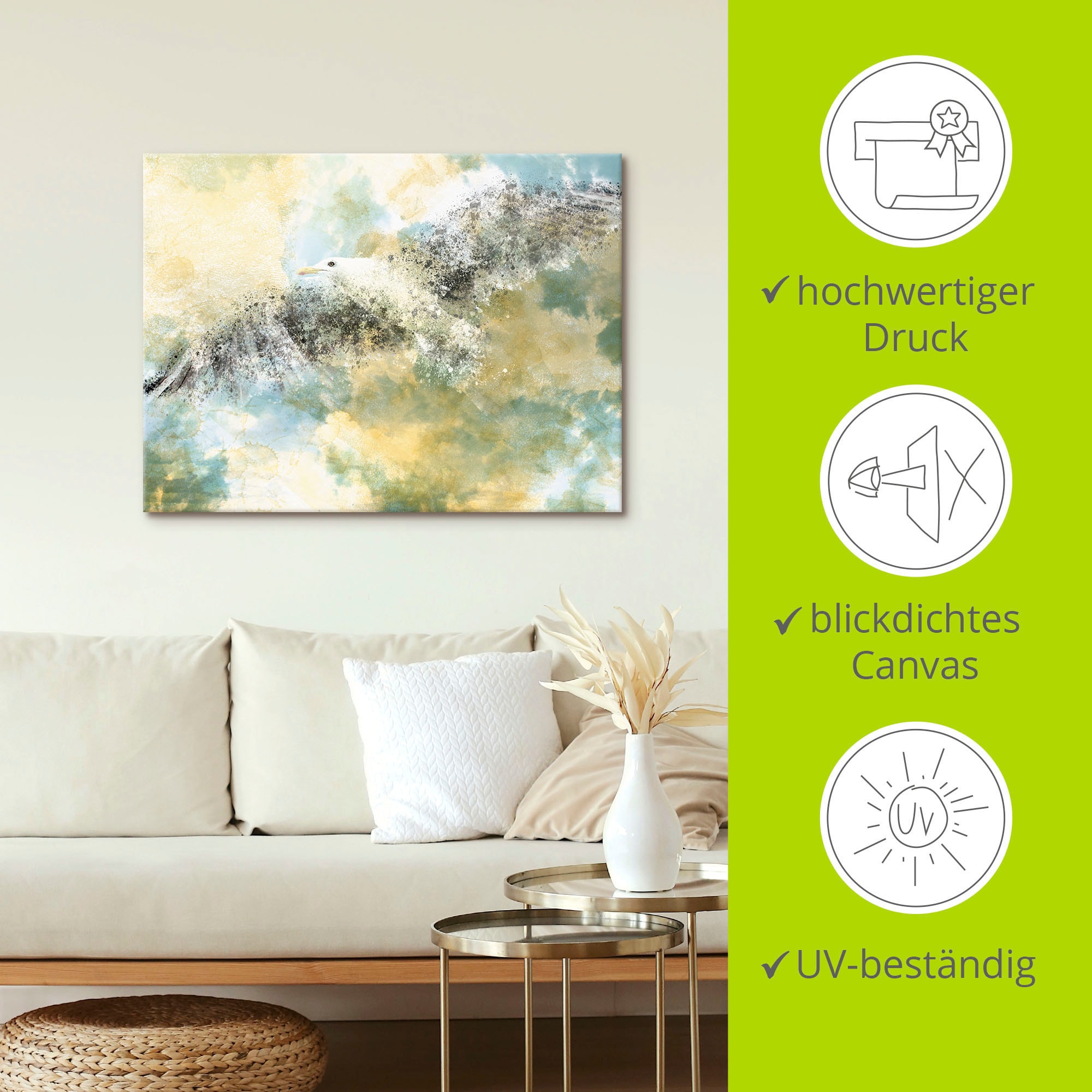 Artland Wandbild »Verschwindende Möwe«, Vögel, (1 St.), als Alubild, Outdoorbild, Leinwandbild in verschied. Größen