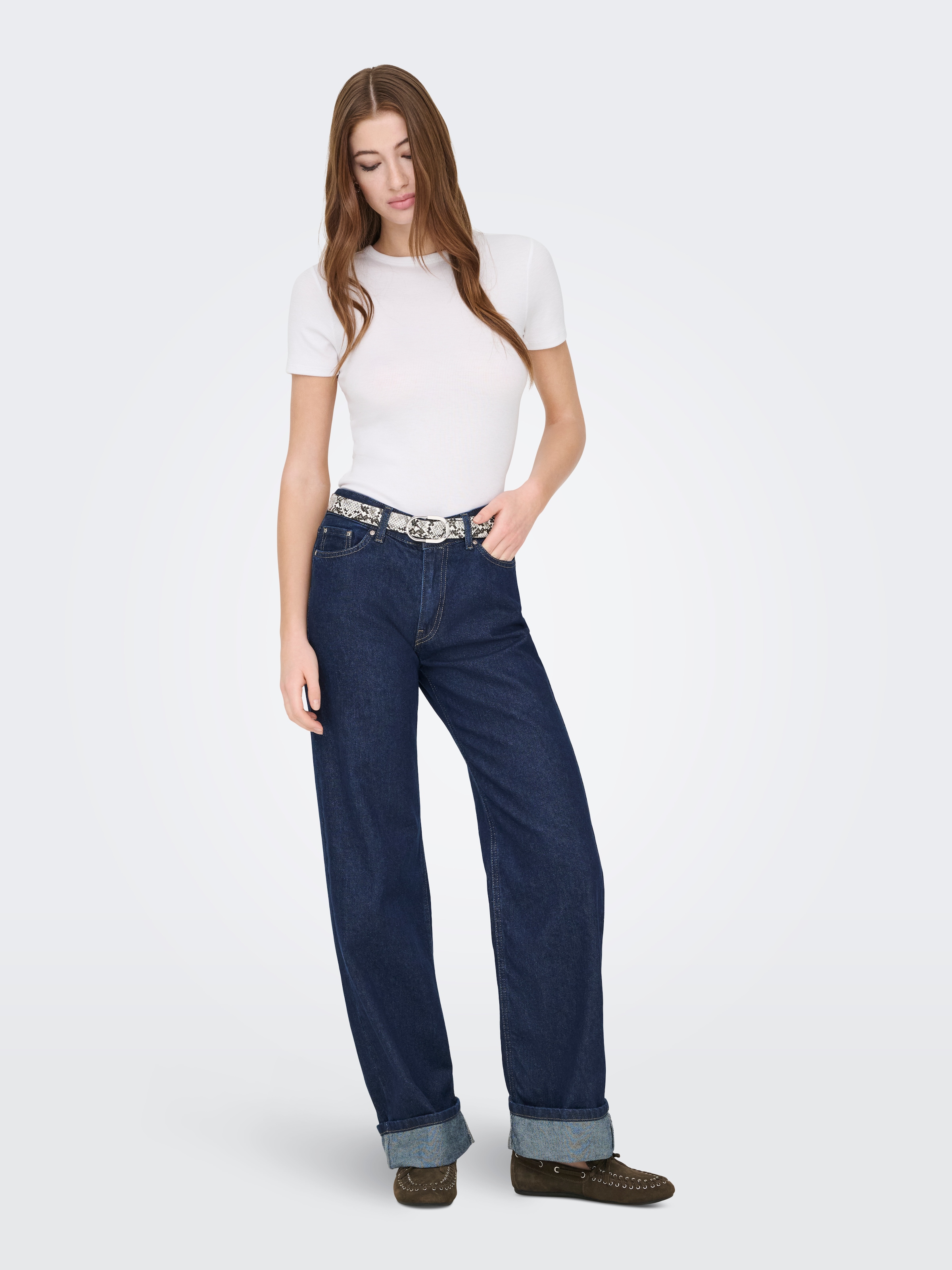 ONLY Weite Jeans »ONLELLA MW WIDE FOLDUP DNM TAI988« Baumwolle, regular waist, wide fit