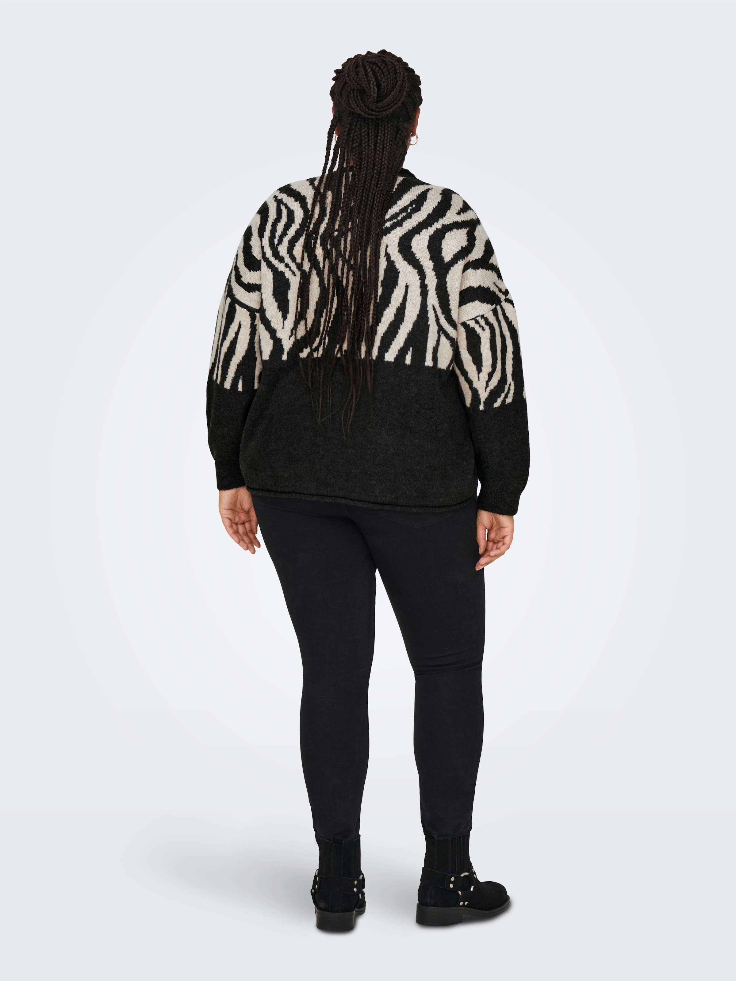 ONLY CARMAKOMA Rundhalspullover »CARJADE ZEBRA L/S O-NECK KNT«