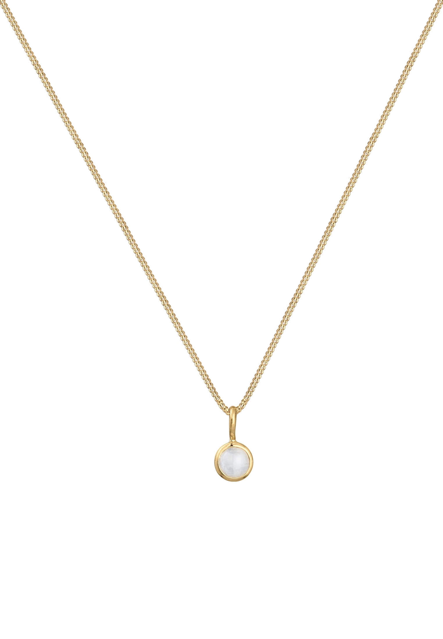 Elli Premium Kette mit Anhänger »Halskette Solitär Mondstein Gemstone Natur 375er Gelbgold«