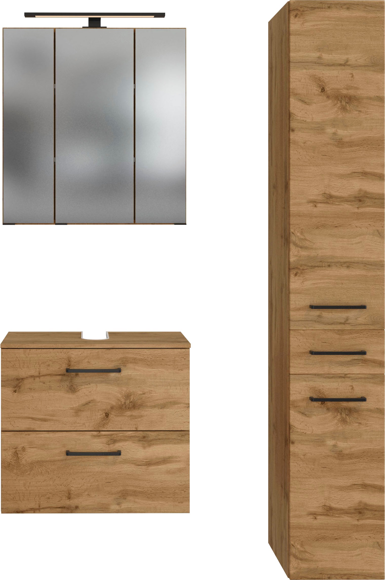 welltime Badmöbel-Set »Chicago«, (3 St., Spiegelschrank, Unterbeckenschrank, Seitenschrank)