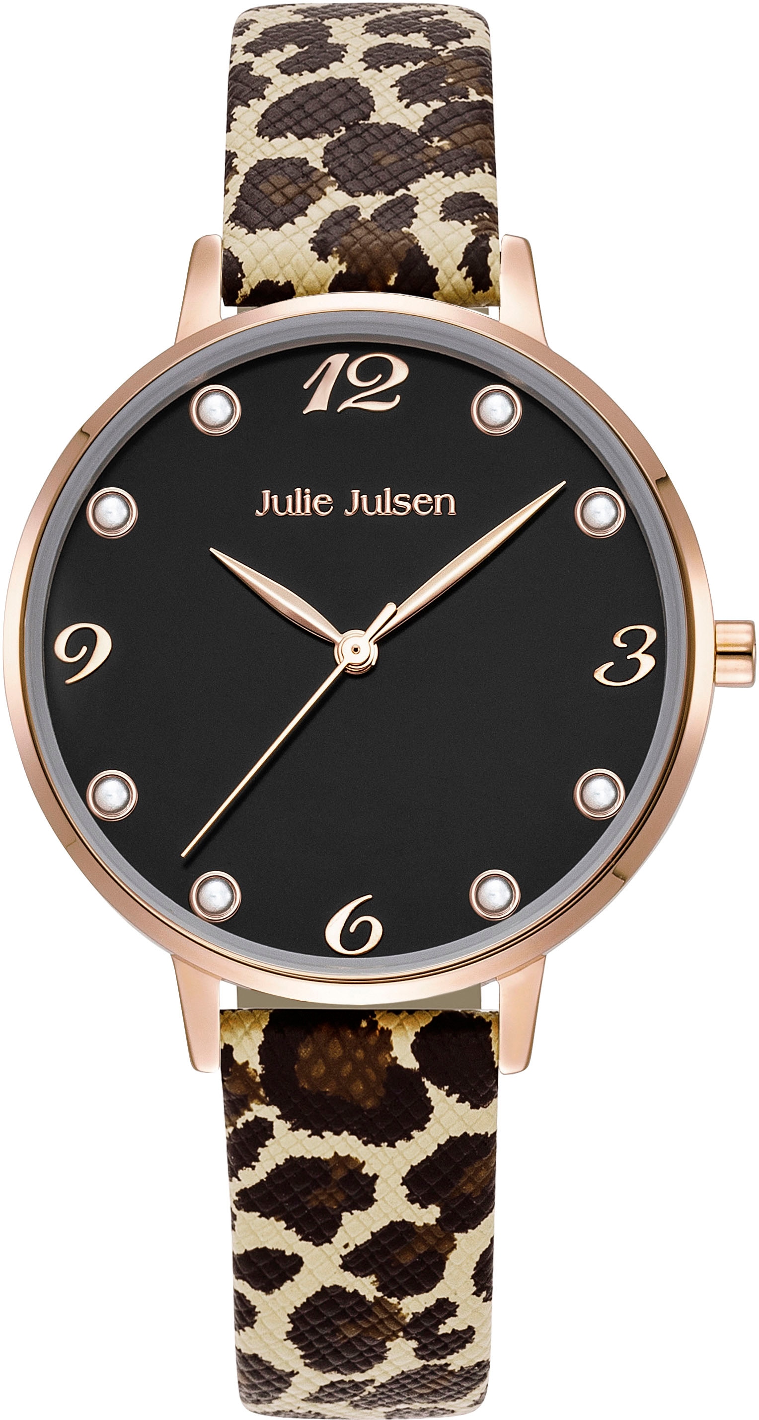 Julie Julsen Quarzuhr »Julie Julsen Pearl Leopard, JJW1008RGL-S«, Armbanduhr, Damenuhr, Perlen, PVD-beschichtet