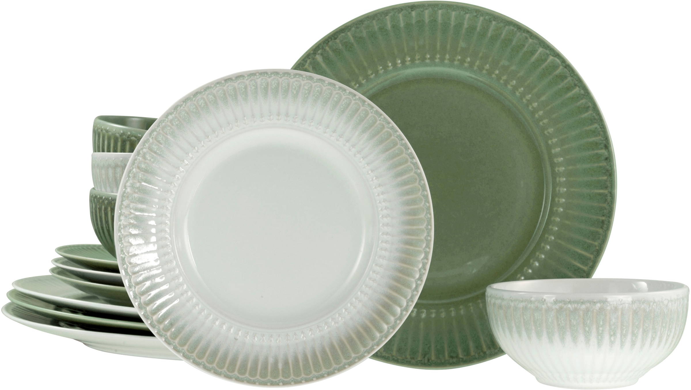 CreaTable Teller-Set »Celadon, Teller Set 12-tlg.« Elegantes Stabrelief, Farbverlauf