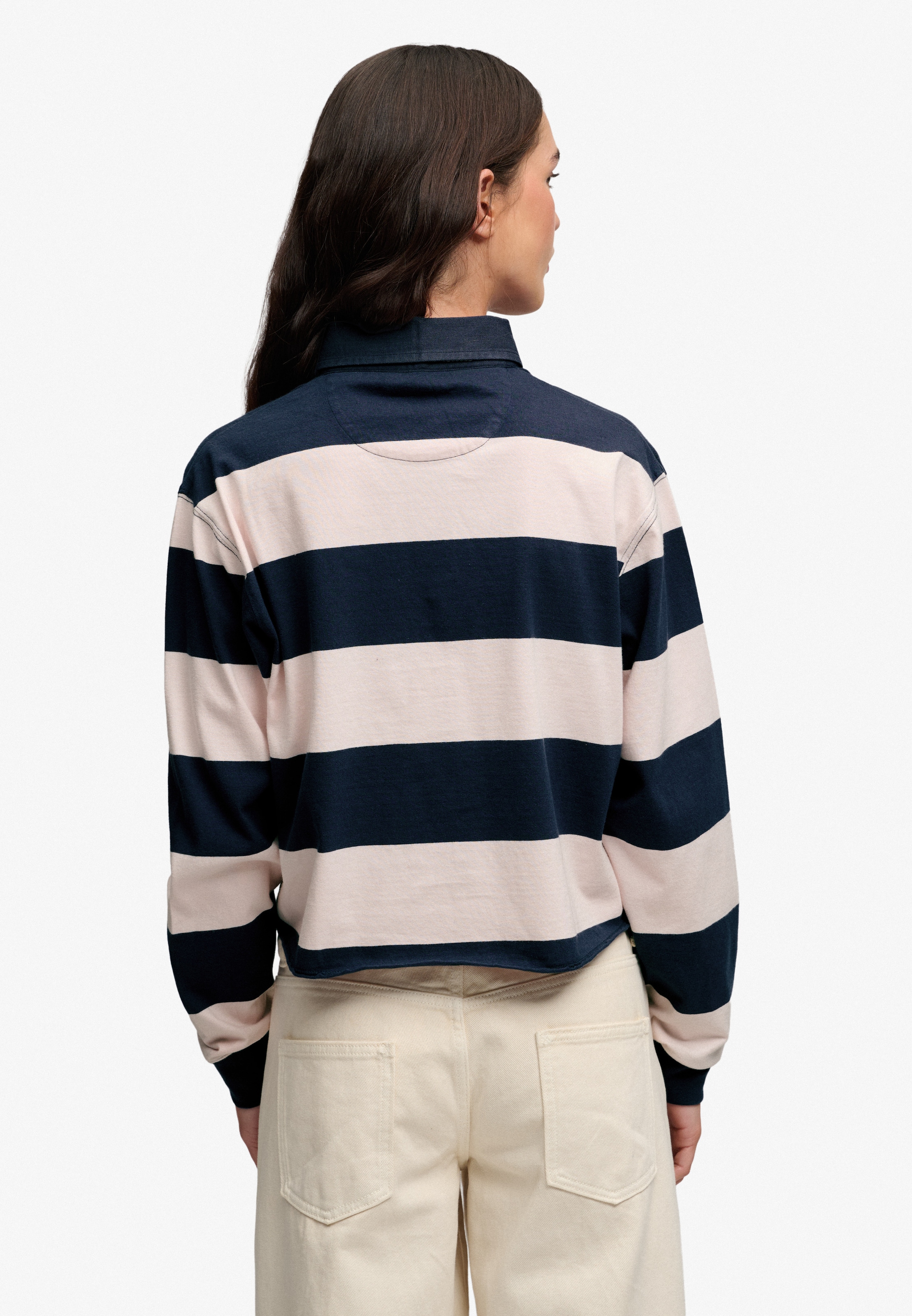 Superdry Langarm-Poloshirt »ATH ESS CROPPED STRIPE RUGBY« Baumwolle, oversize, cropped fit