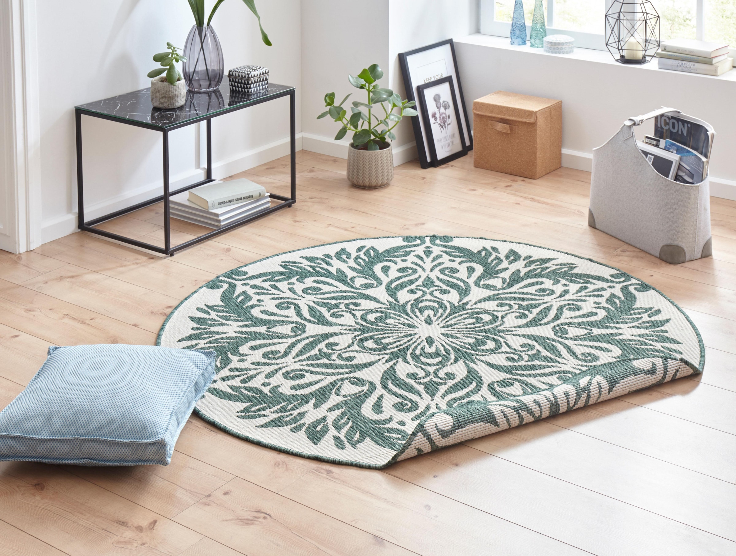 NORTHRUGS Teppich »Madrid«, rund, 5 mm Höhe, In-& Outdoor, Wetterfest, Balkon, Garten, Wohnzimmer, Wasserfest