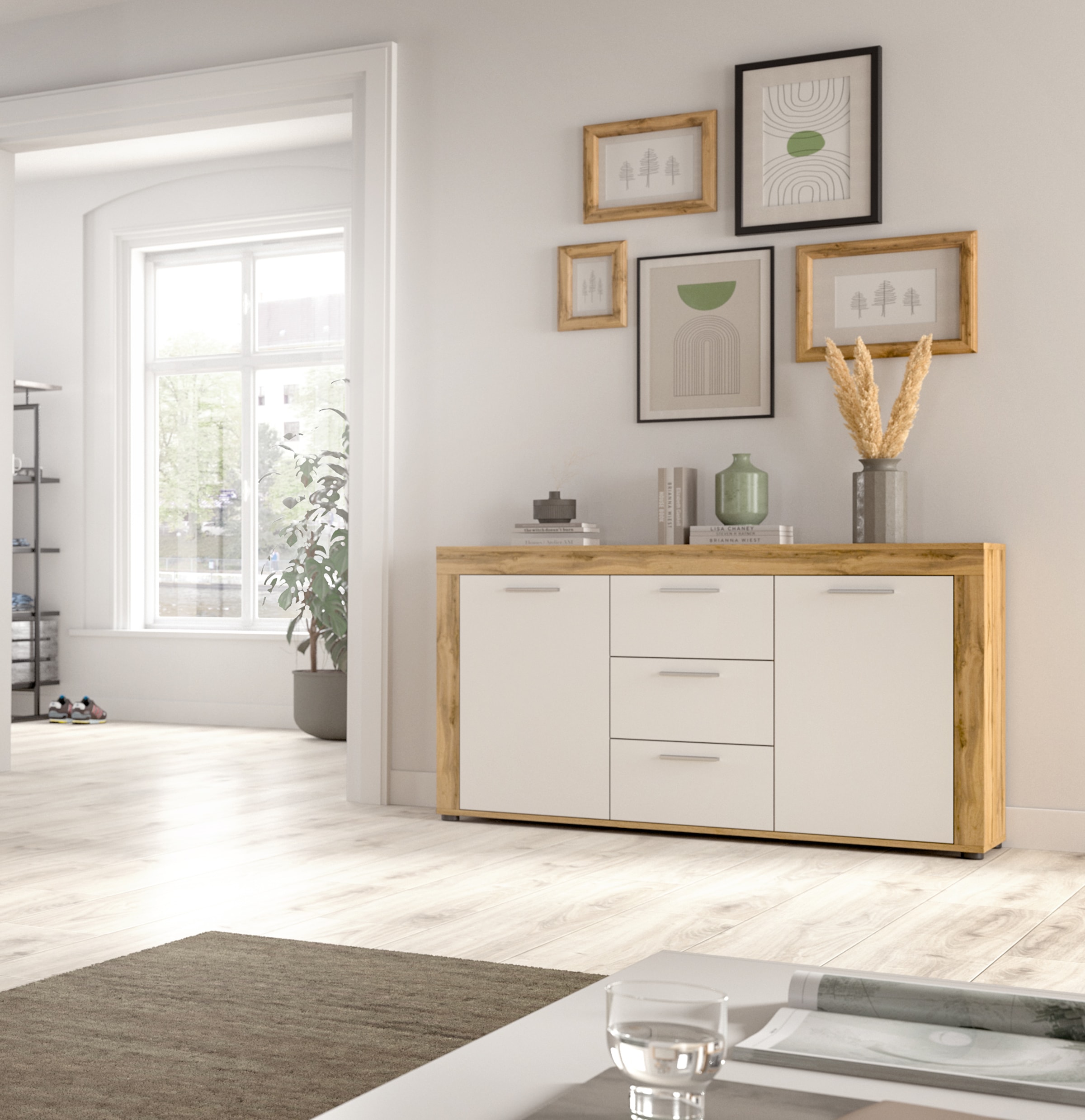 INOSIGN Sideboard »Aosta, Breite 125 cm, in verschiedenen Farbausführungen«, mit 2 Türen und 3 Schubkästen, Wohnzimmer, Kommode, Schrank