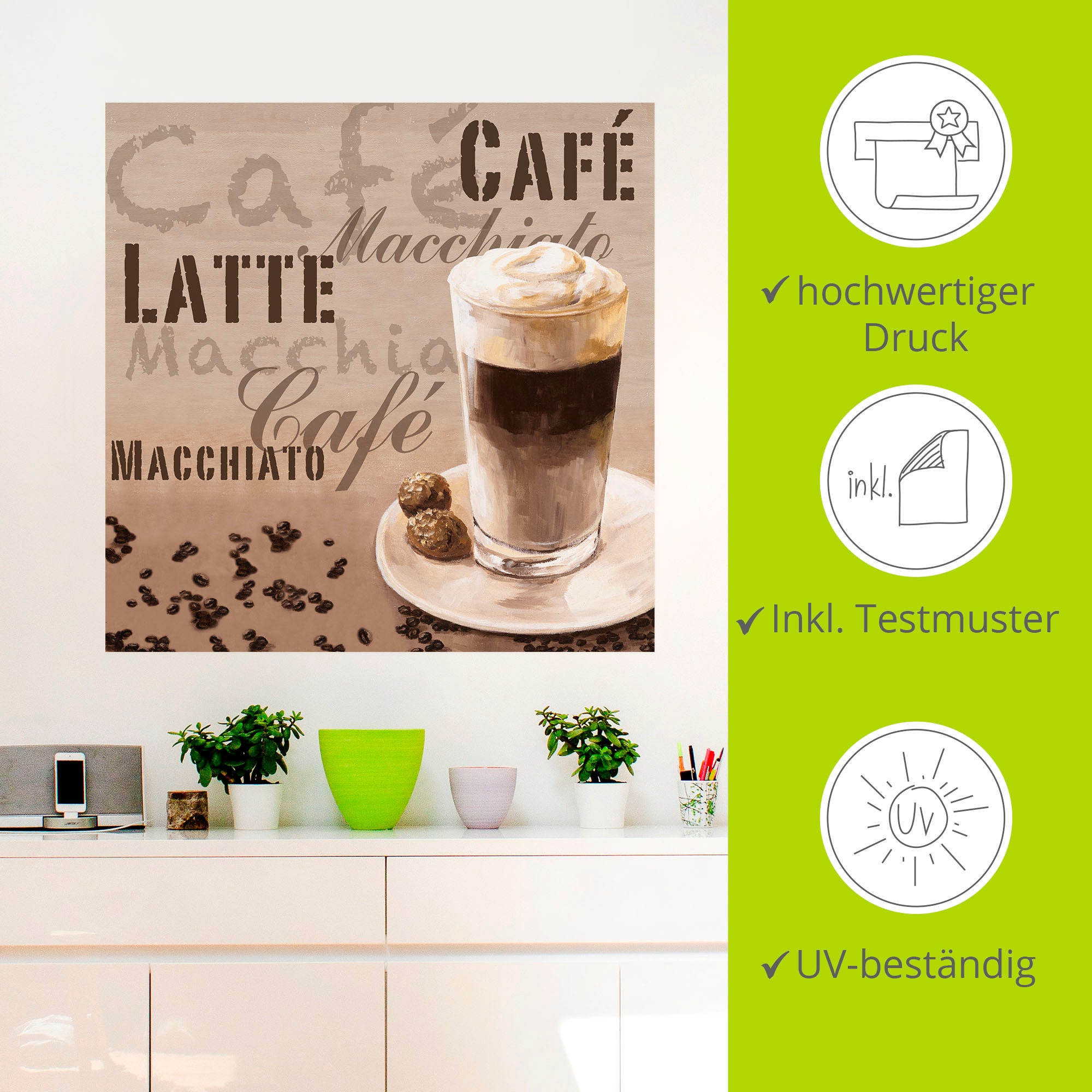 Artland Wandbild »Kaffee - Latte Macchiato«, Getränke, (1 St.), als Leinwandbild, Wandaufkleber in verschied. Größen