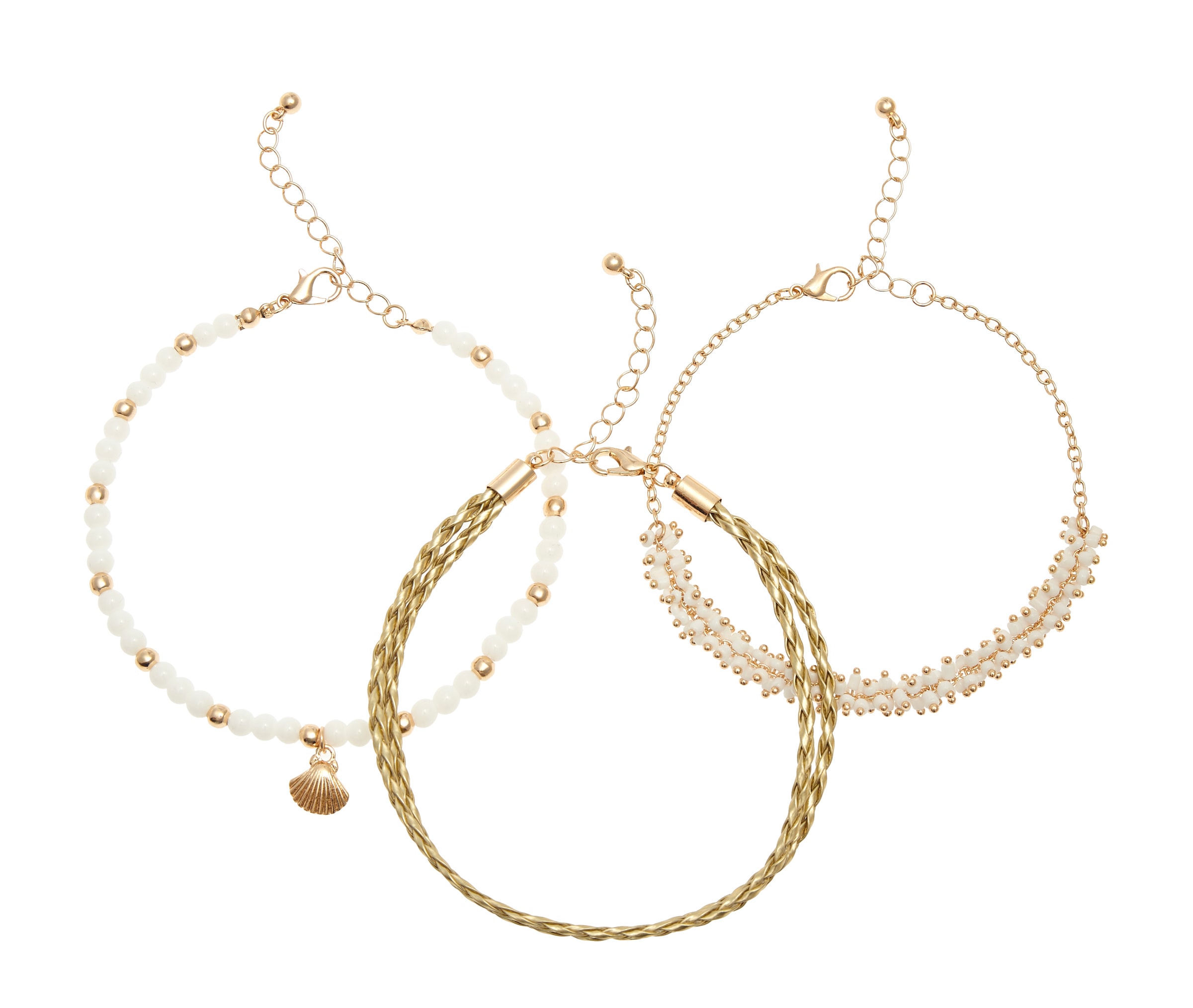 LASCANA Fußketten Set »3 einzelne Fußkettchen in Boho Stil« und Glasperlen, Fußkettchen mit Anhänger