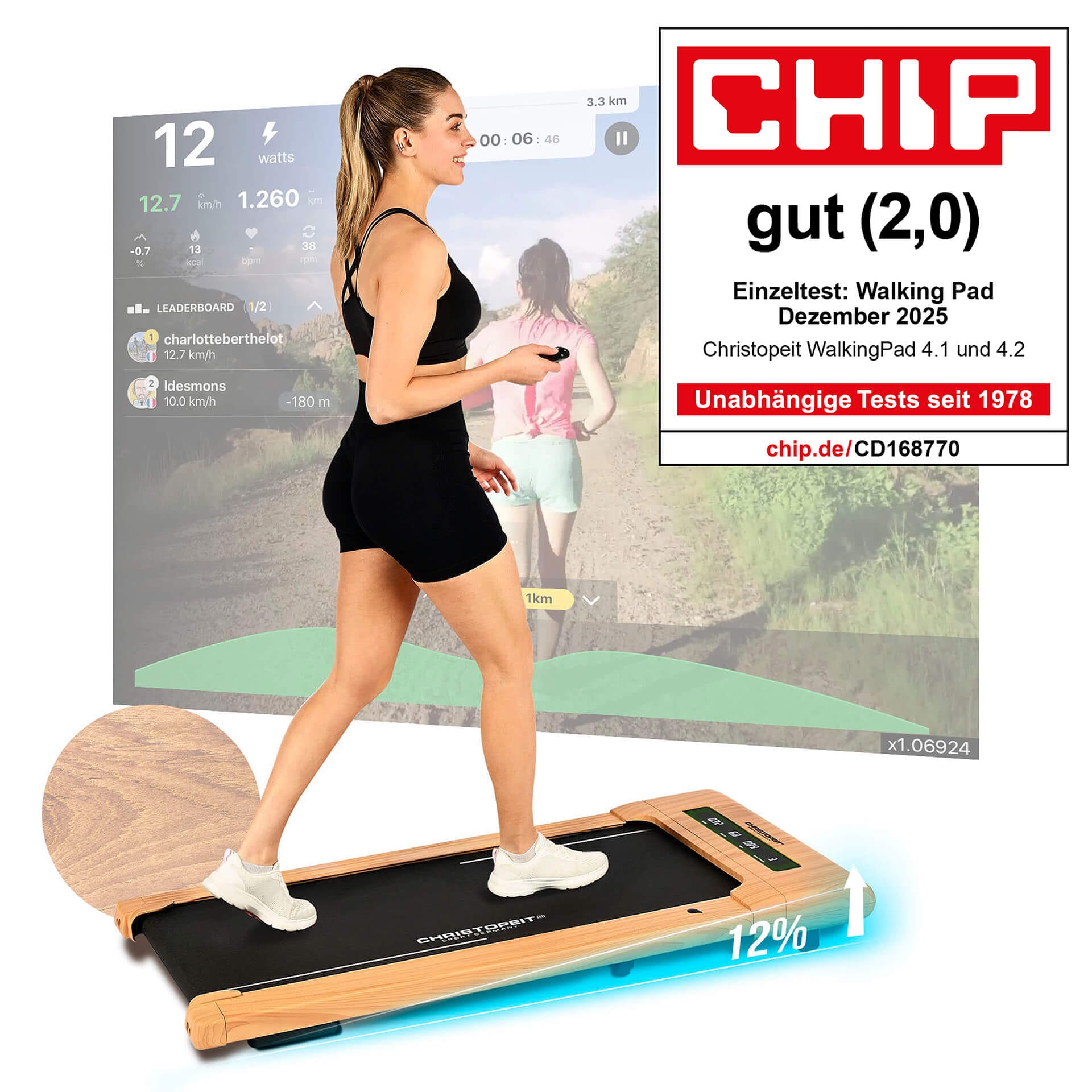 Christopeit Sport® Laufband »Walking Pad 4.2 Holzoptik« bis max. 6 km/h, 120 kg max. Benutzergewicht