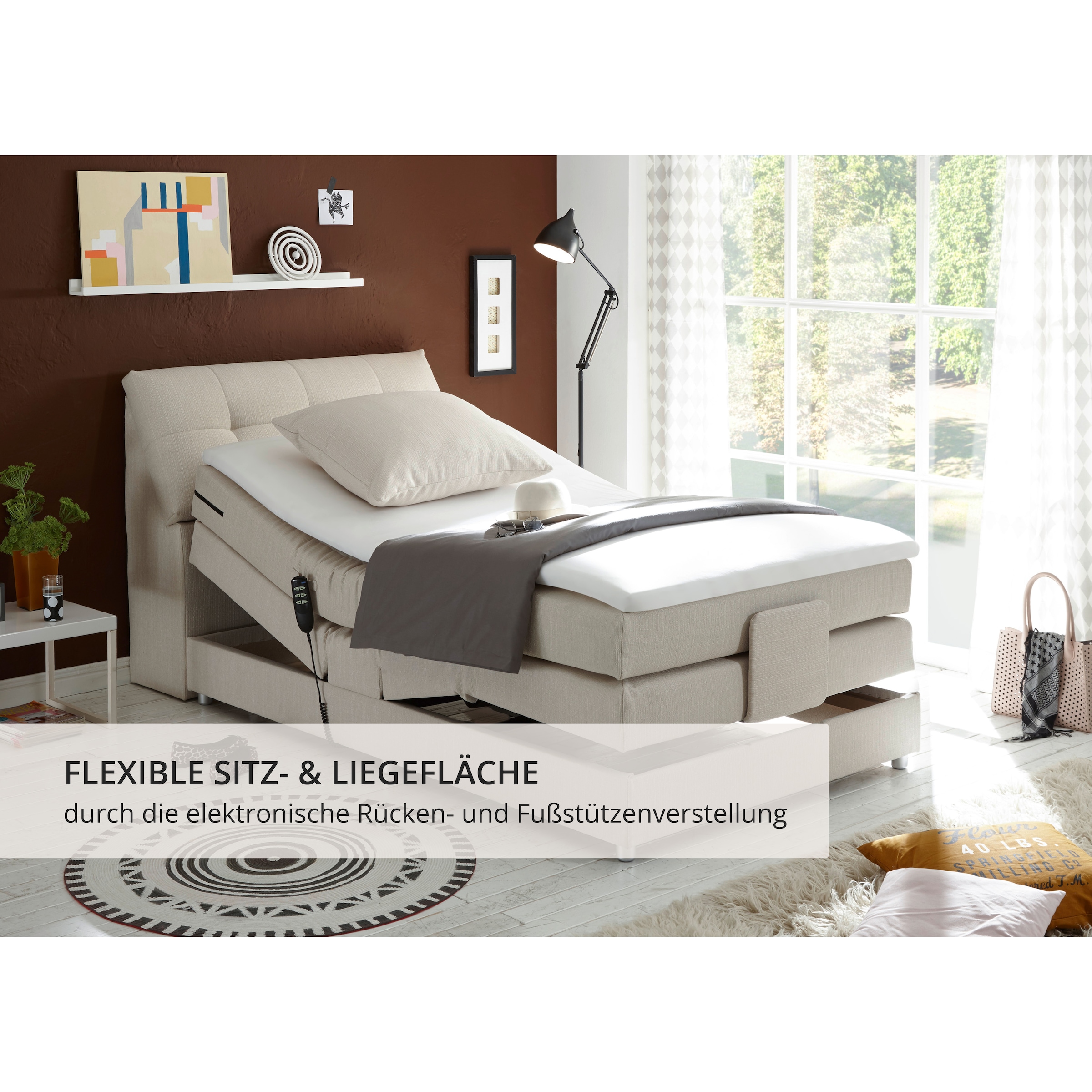 ED EXCITING DESIGN Boxspringbett »Carpino wahlweise in den Breiten 120cm oder 180cm erhältlich« inkl. Motor, Stauraum im Kopfteil und Topper