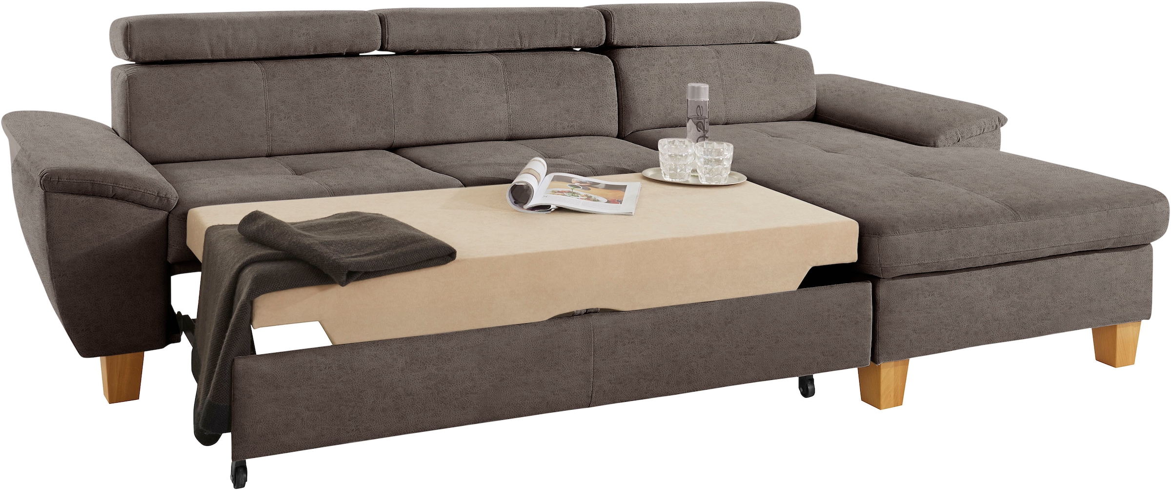 exxpo - sofa fashion Ecksofa »Enya, aufwendige Detailverarbeitung, hoher Sitzkomfort, bequem, L-Form«, inkl. Kopfteilverstellung, wahlweise mit Bettfunktion und Bettkasten