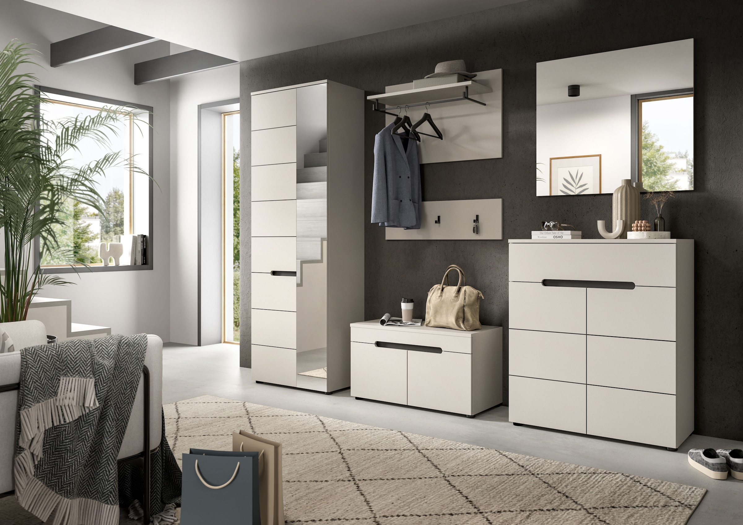 Home affaire Garderobenschrank »REHAT, TOPSELLER!, Höhe 190cm, 2 Türen, 6 Fächer, 1 Kleiderstange« in verschiedenen Farben erhältlich, 1 Stk. tlg. Garderobe, Flurschrank, Dielenschrank, Kleiderschrank, Garderobenmöbel