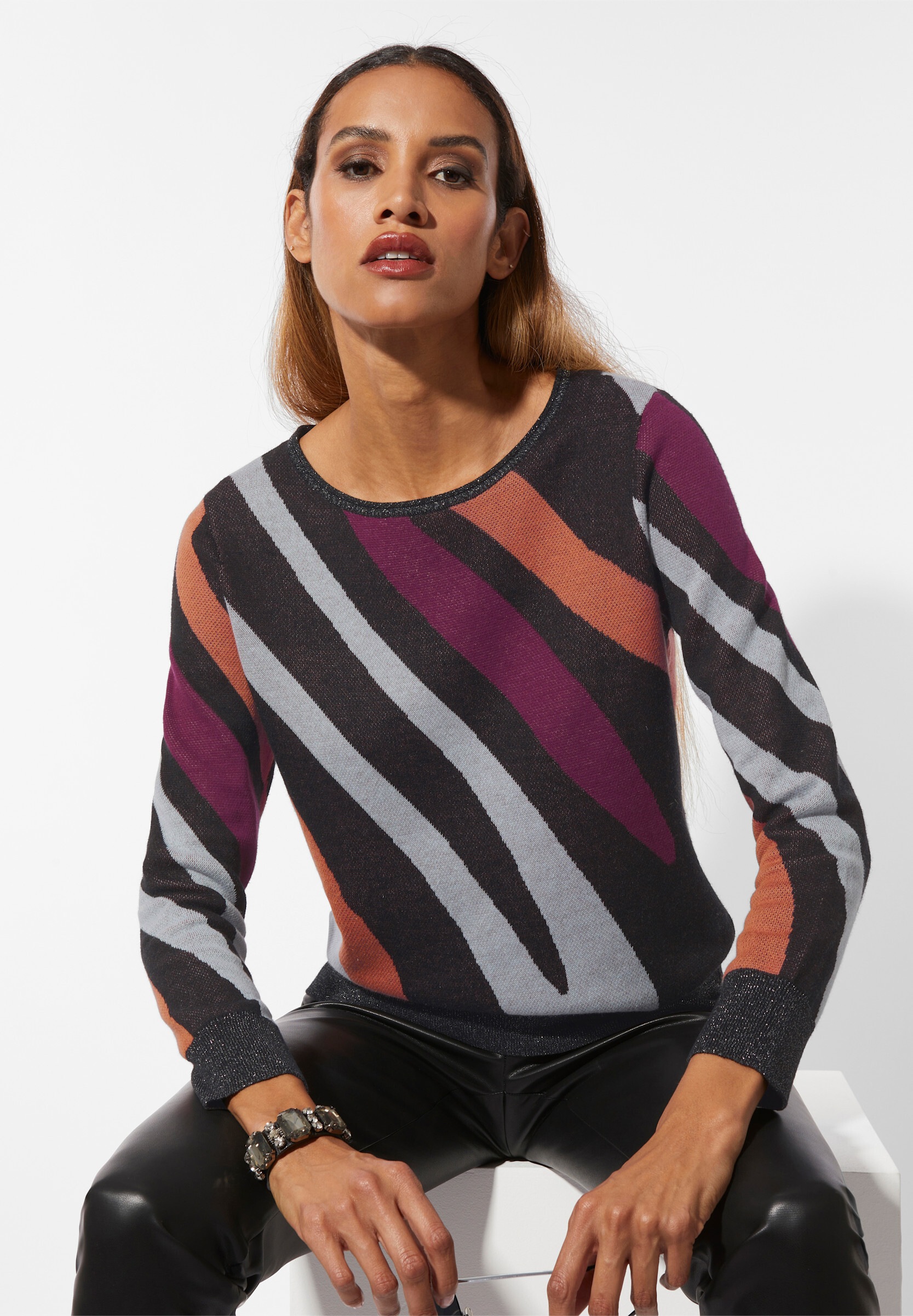 creation L Strickpullover »Leinen-Mix-Jacquard-Pullover Jacquard-Pullover mit Glanzgarn«