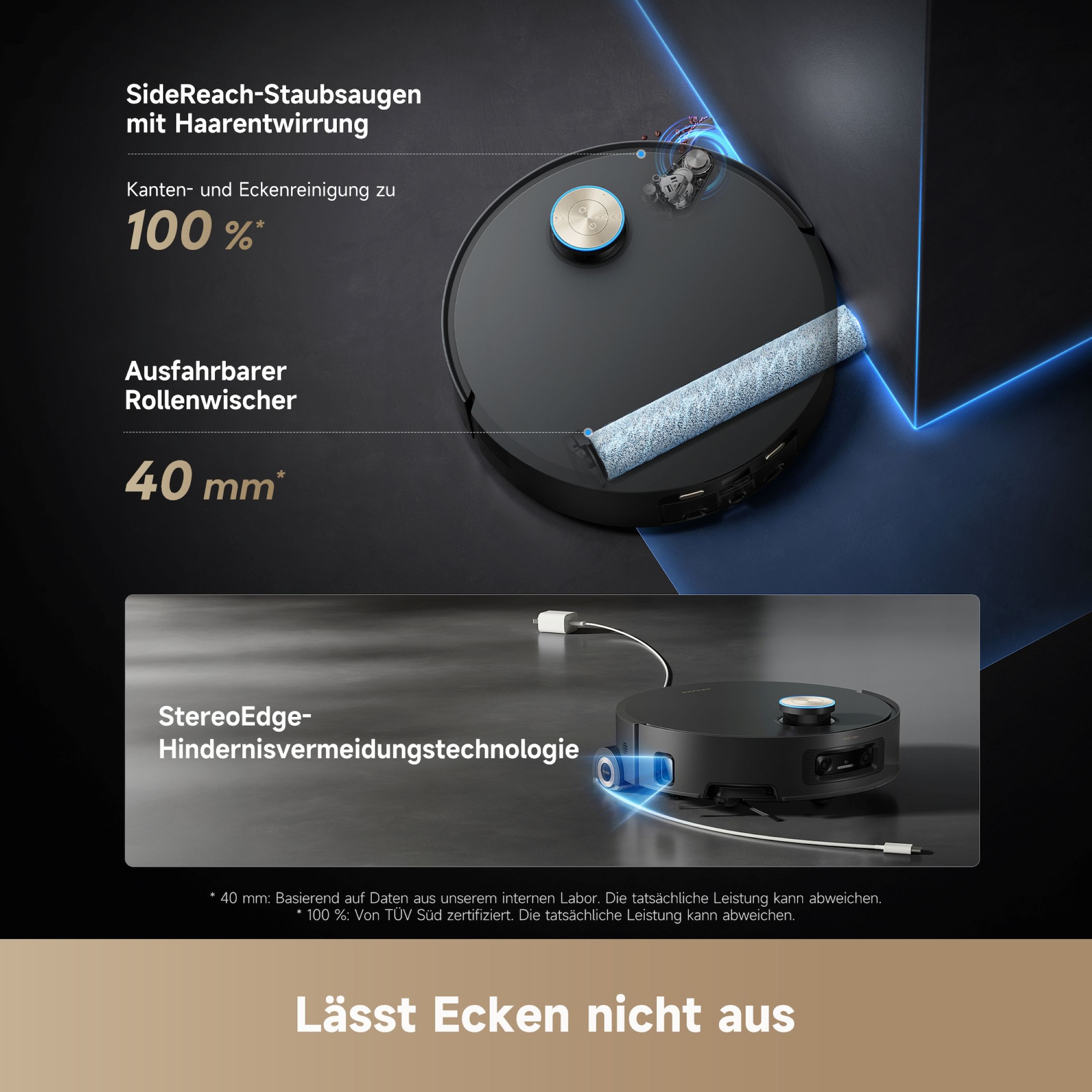 Dreame Saugroboter »mit Wischfunktion Aqua10 Ultra Roller Complete Black«, Warmwasser-Wischsystem, Rollenmopp, überwindet Hindernisse, 30.000 Pa