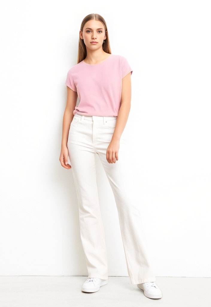 Vero Moda Rundhalsshirt »VMAVA PLAIN SS TOP GAJRS NOOS« Materialmix, regular fit