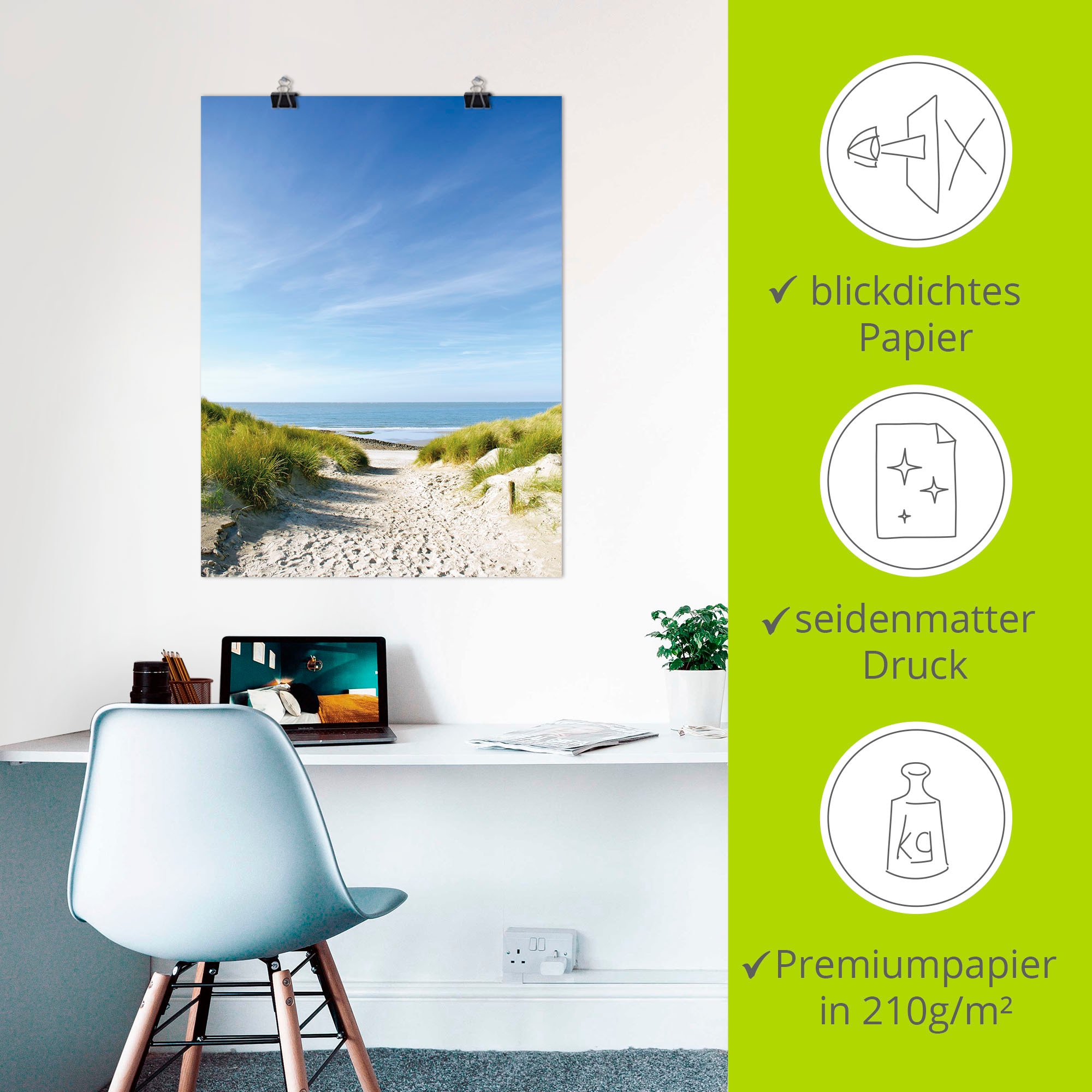 Artland Poster »Strand mit Sanddünen und Weg zur See« Strand 1 Stk. tlg. als Alubild, Outdoorbild, Leinwandbild, Poster, Wandaufkleber