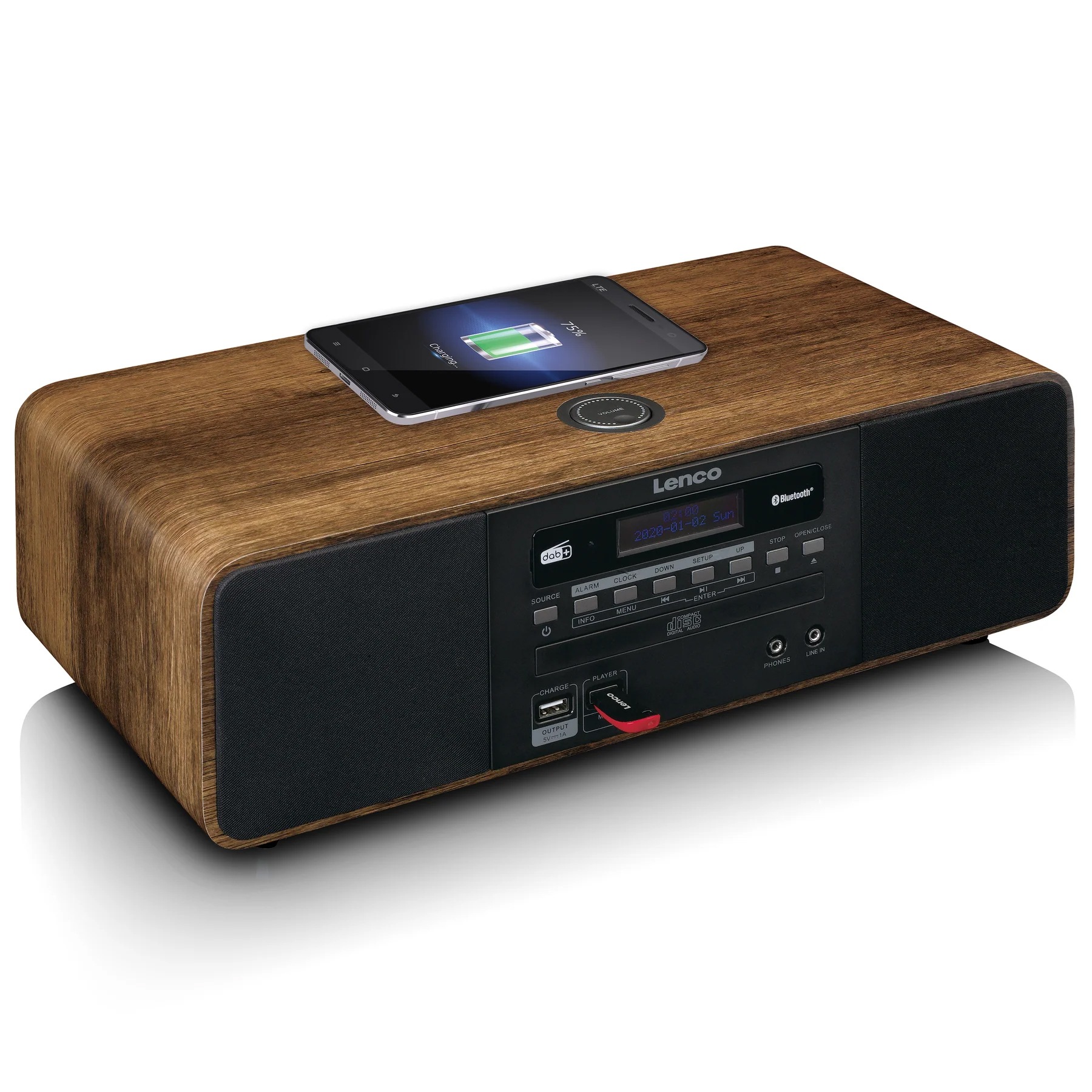 Lenco Stereoanlage »DAR-051WD« (Bluetooth Digitalradio (DAB+) | FM-Tuner 20 W) CD/USB, Bluetooth, kabelloses Laden nach Qi-Standard