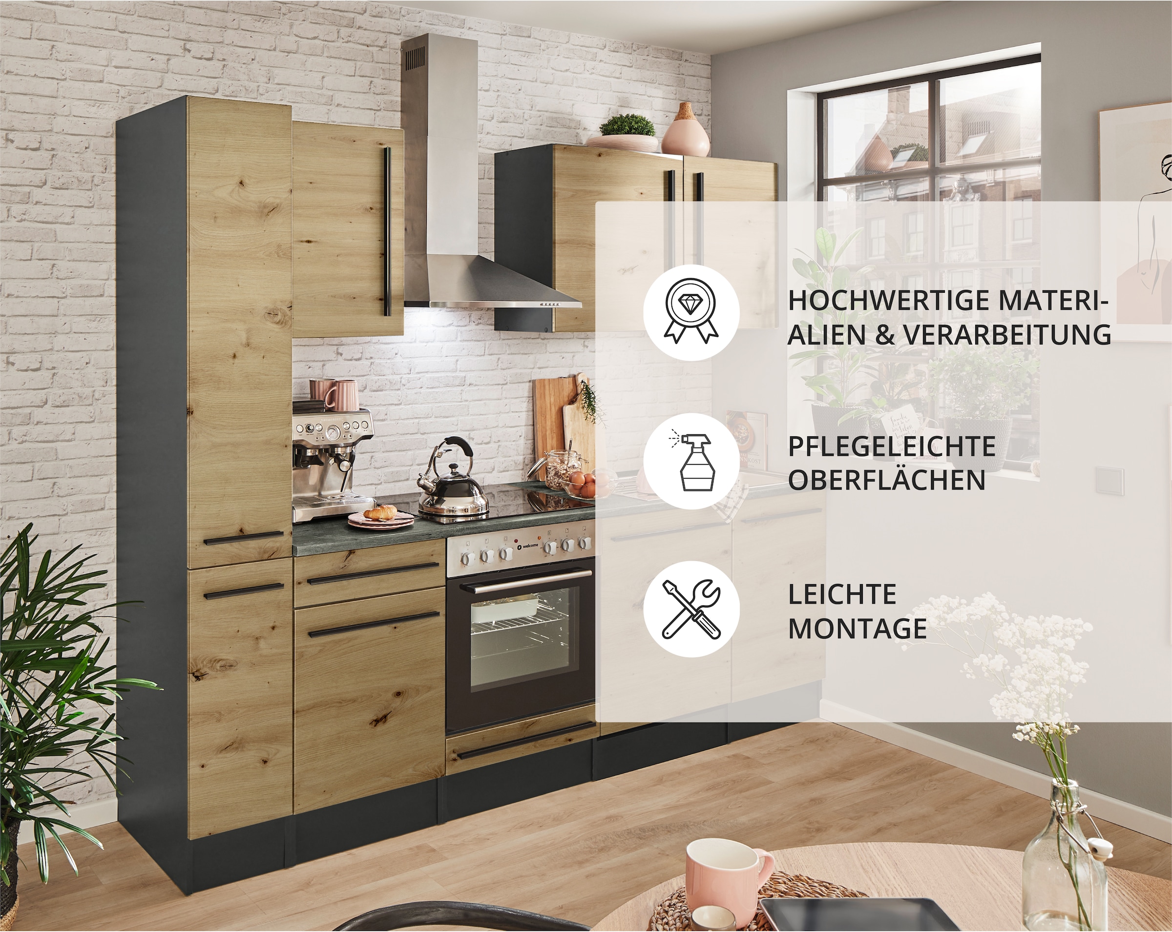 BASIC by Balculina Küchenzeile »Jazz«, Breite 250 cm, wahlweise mit E-Geräten