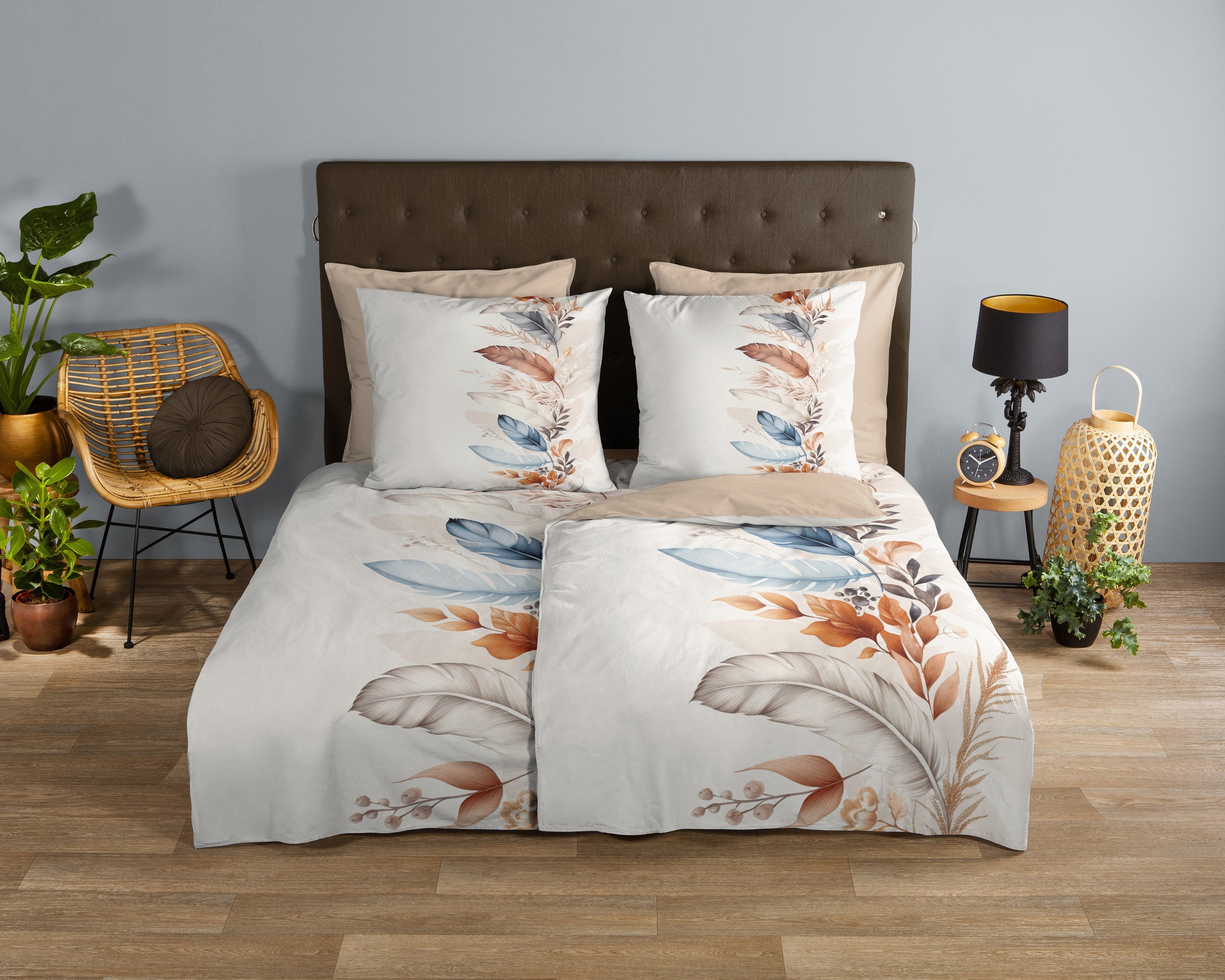 good morning Wendebettwäsche »Mirra«, 100% Baumwolle, Renforcé, Reißverschluss, Wendeoptik, Federn, Ecru