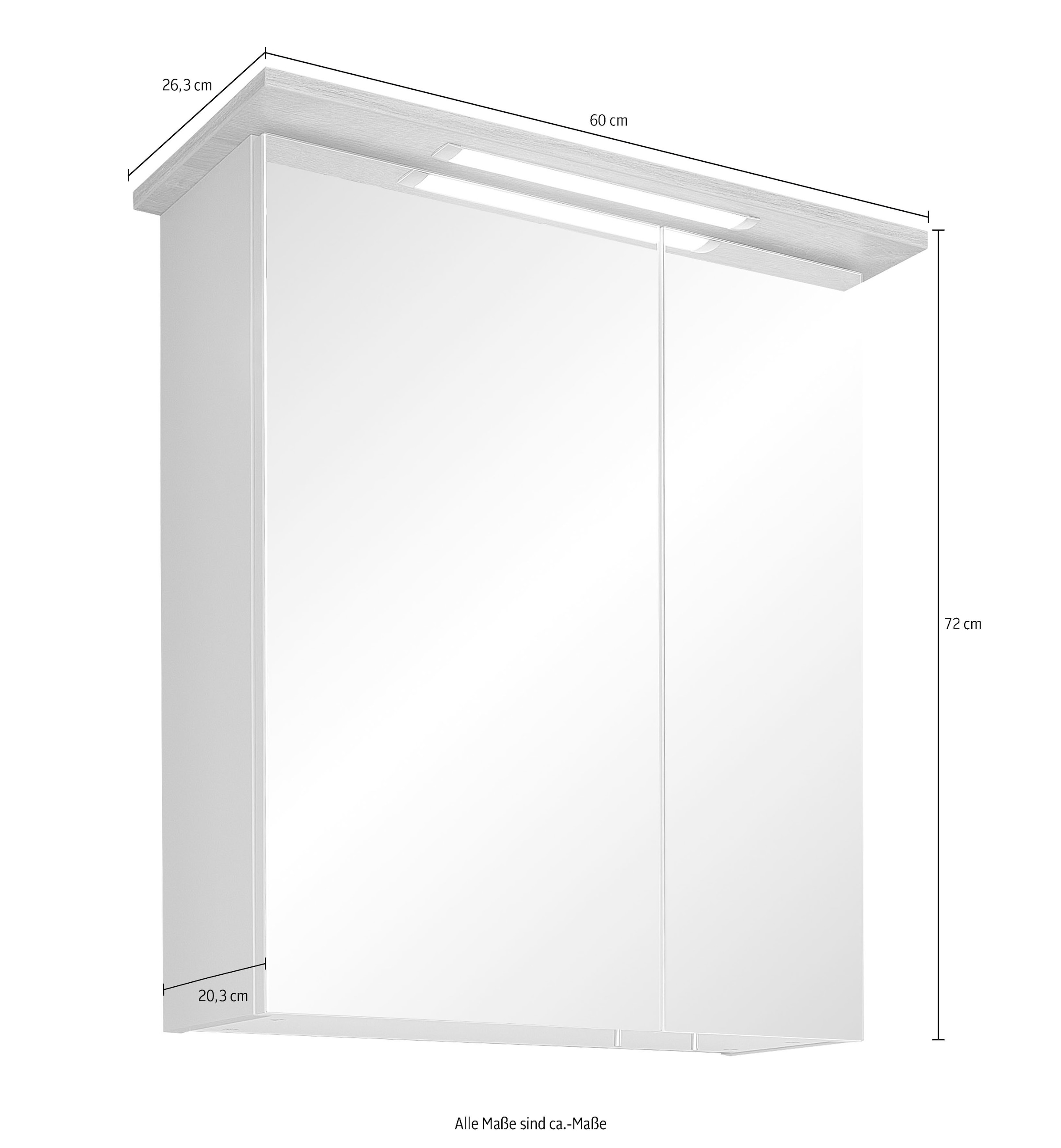 Saphir Badmöbel-Set »Quickset 3-teilig, Waschbeckenunterschrank mit LED-Spiegelschrank«, (3 St.), Midischrank, inkl. Türdämpfer, 4 Türen, 5 Einlegeböden, Bad-Set