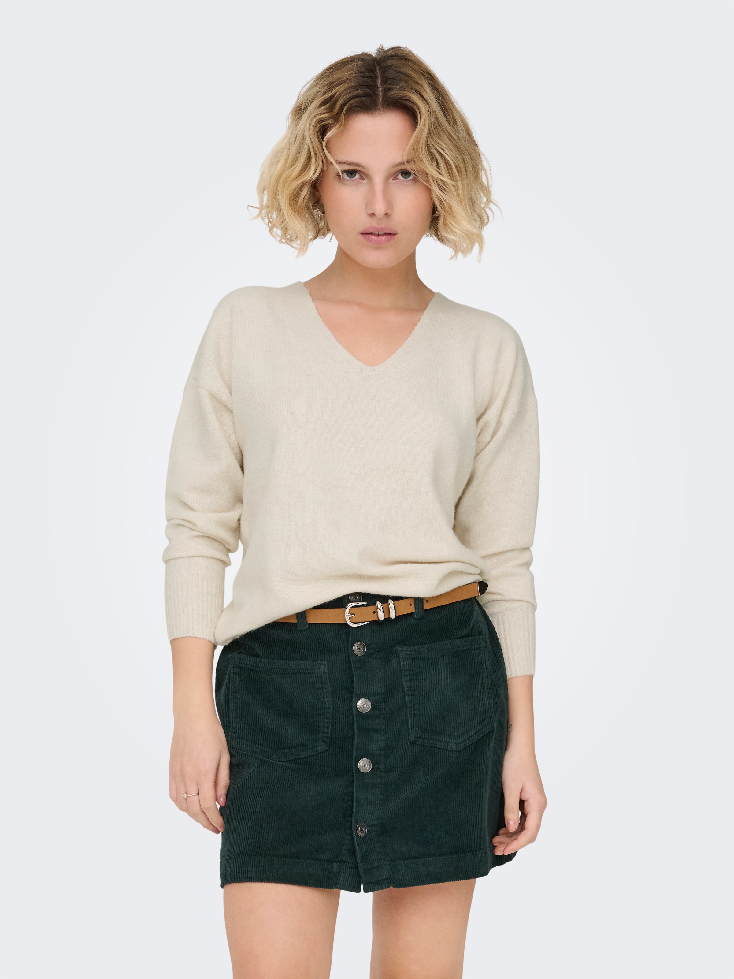 ONLY V-Ausschnitt-Pullover »ONLRICA LIFE L/S V-NECK PULLO KNT NOOS« Materialmix, regular fit