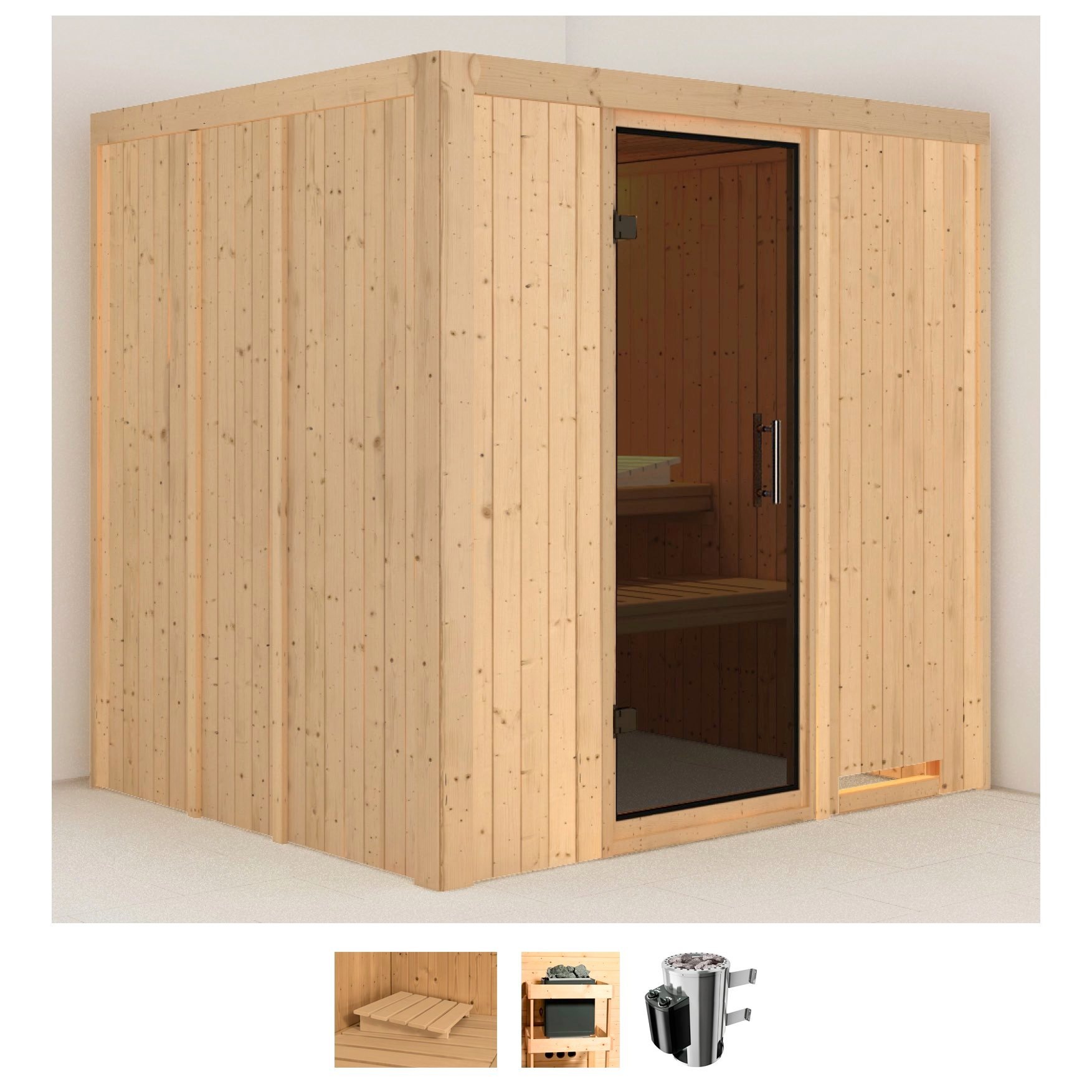 Karibu Sauna »Dima« Set,  Ofen 3,6 kW intgr. Strg
