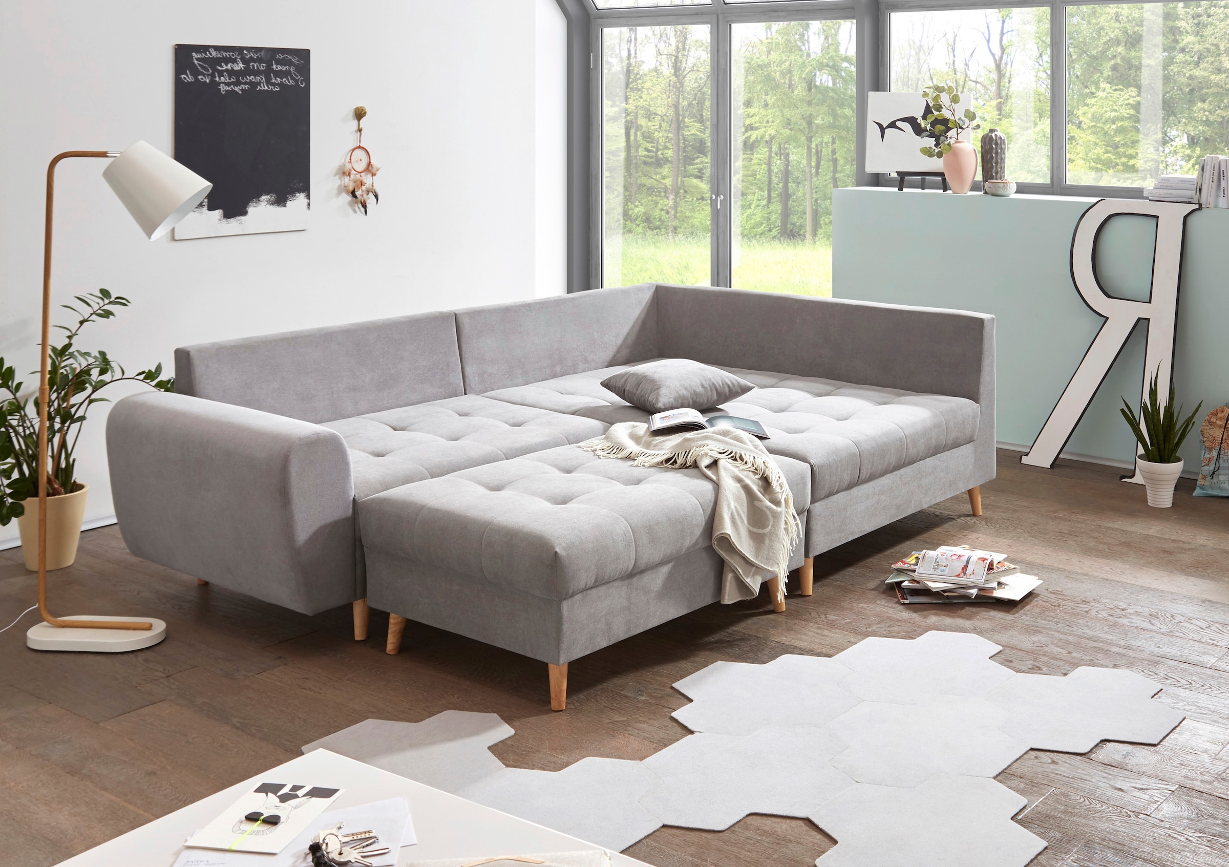 ED EXCITING DESIGN Ecksofa »Alice L-Form«, (Set), mit Hocker & 3 Zierkissen
