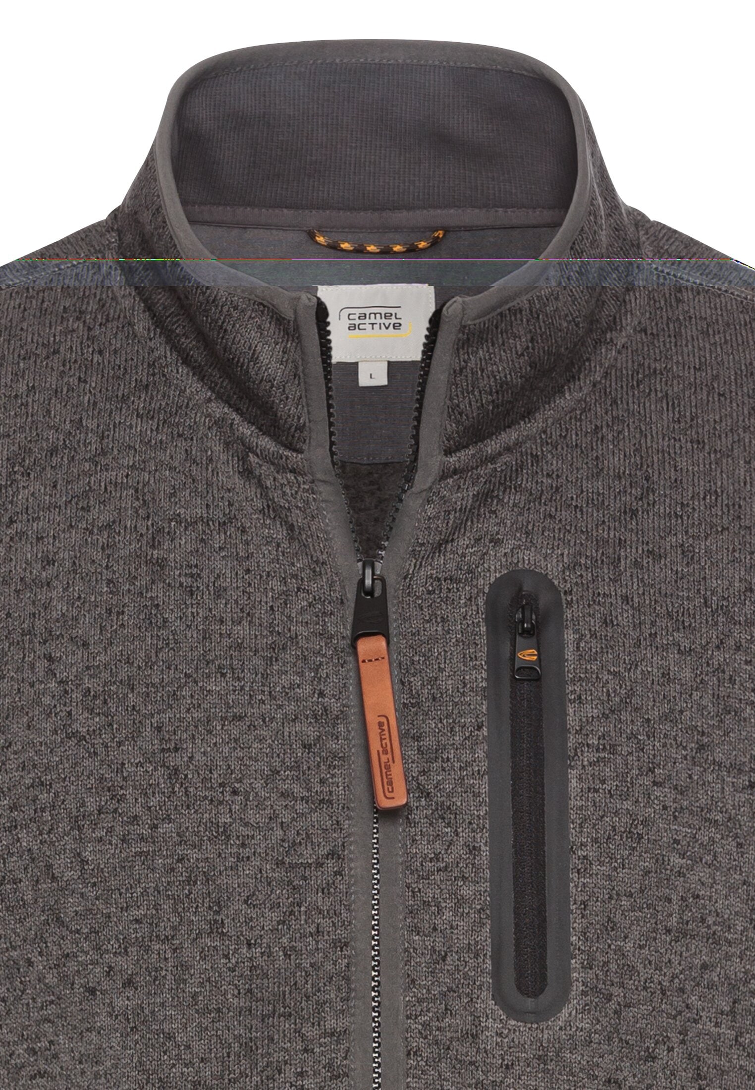 camel active Strickjacke, in melierter Optik und mit Stehkragen
