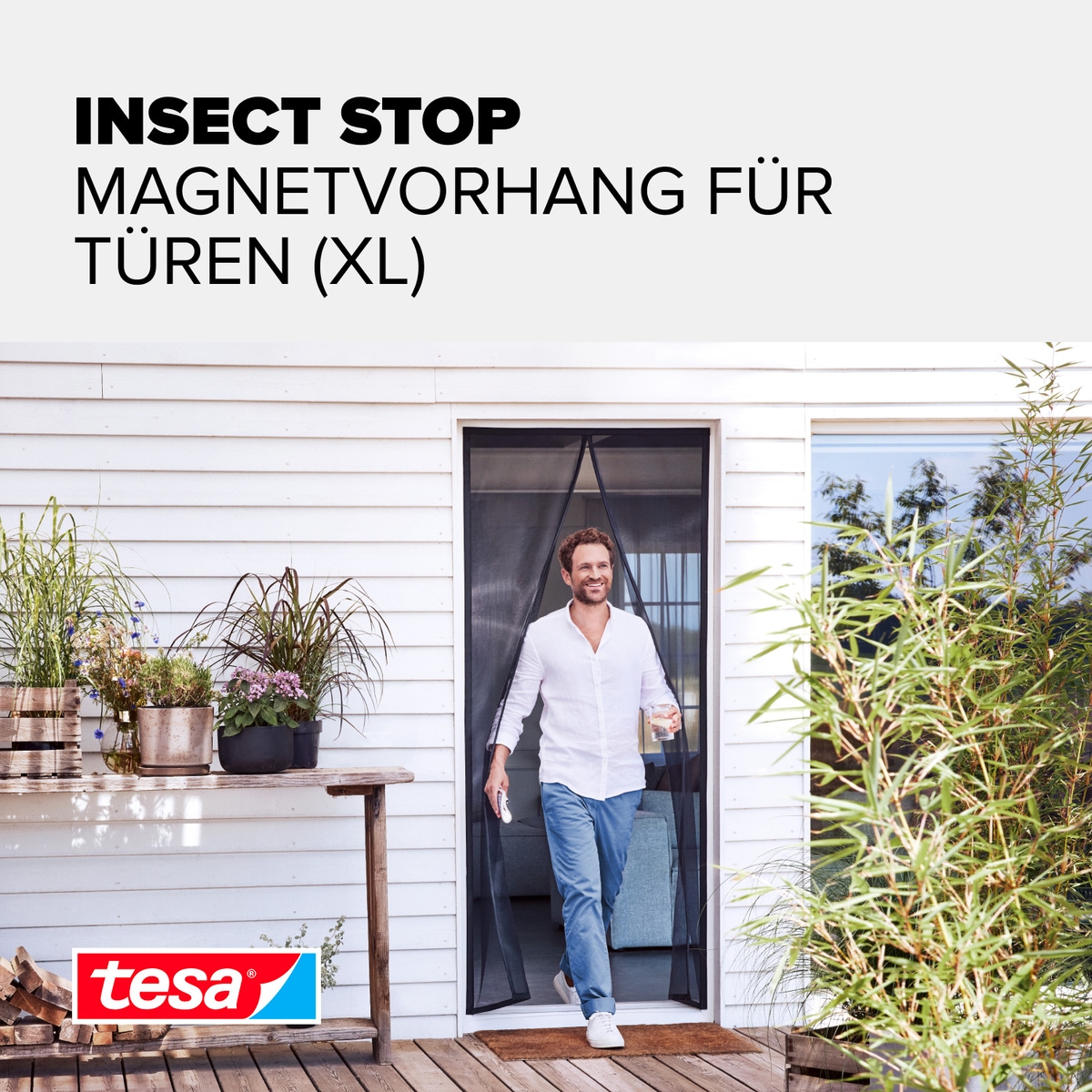 tesa Insektenschutz-Vorhang »Magnetvorhang XL - selbstschließend - Insektenschutzvorhang« Packung, Magnetvorhang, selbstklebendes Klettband, 1 Stk. tlg. INSECT STOP zur einfachen Montage ohne Bohren - 2,4 m x 1,2 m