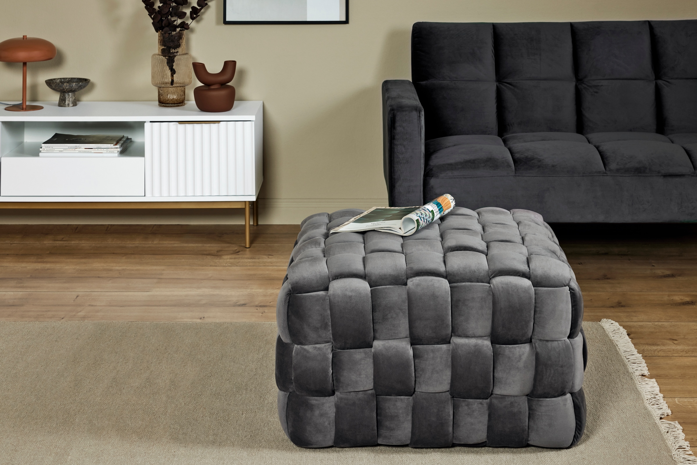 Jahnke Hocker »WEB ART M«, Hocker, Couchtisch, Beistelltisch gepolstert in edler Flechtoptik