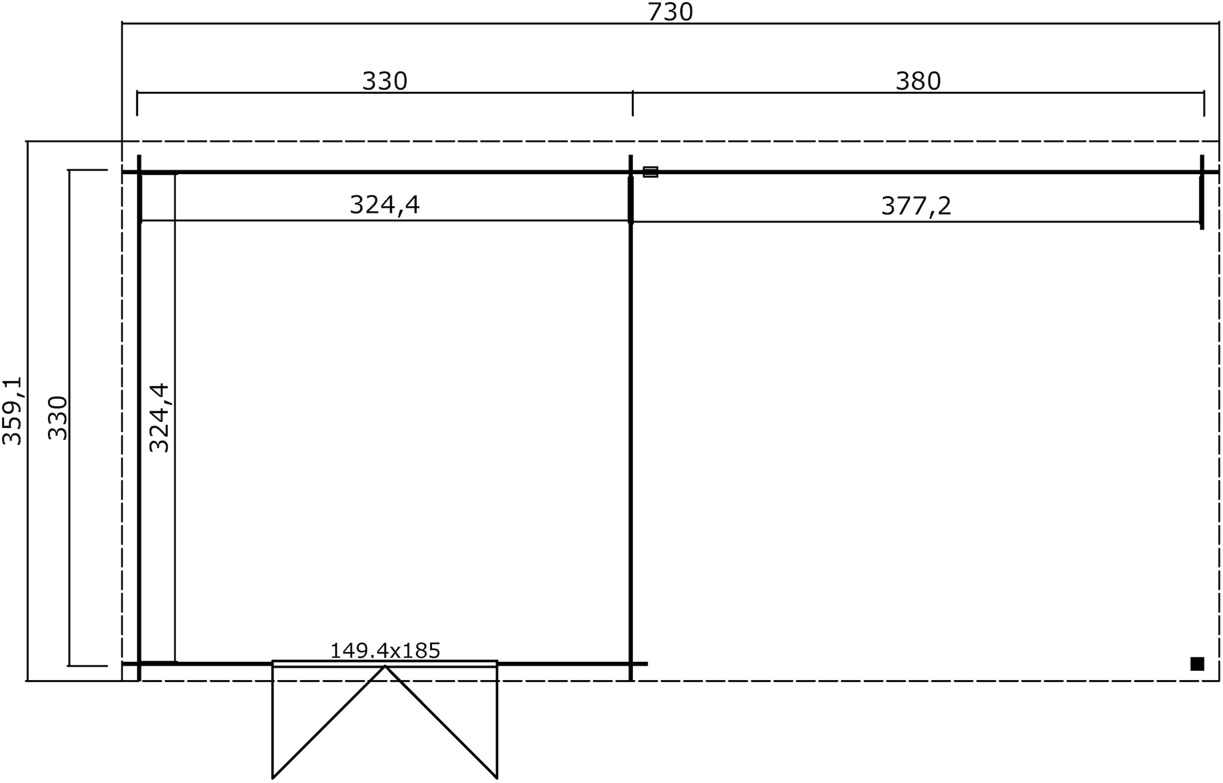 LASITA MAJA Gartenhaus »New Orleans« Blochbohlenhaus 28mm Anbau , Fundamentmass 3300x3300+3800 , Lichtgrau