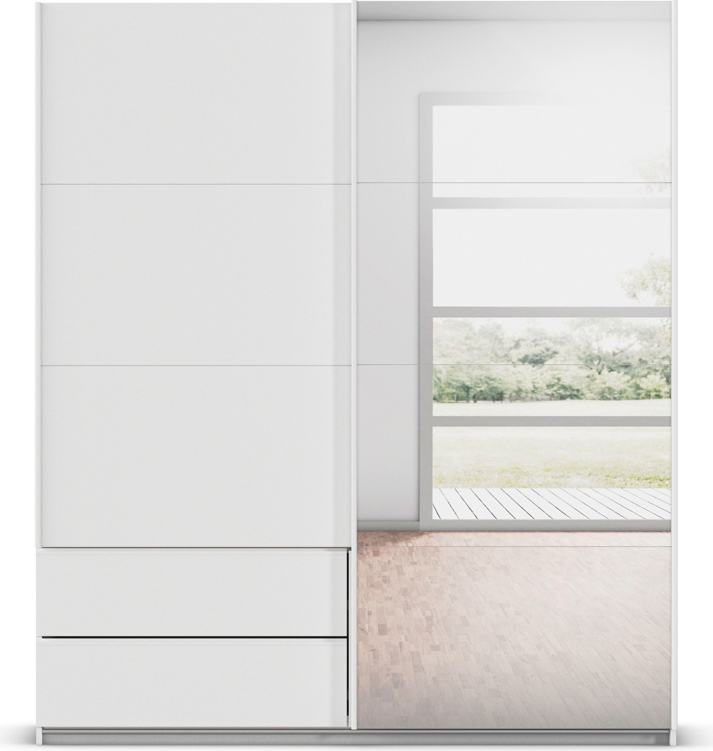 rauch Schwebetürenschrank »Kleiderschrank Schrank Garderobe Wäscheschrank ELARA mit Spiegel« praktische Schubladen optional farblich abgesetzt MADE IN GERMANY