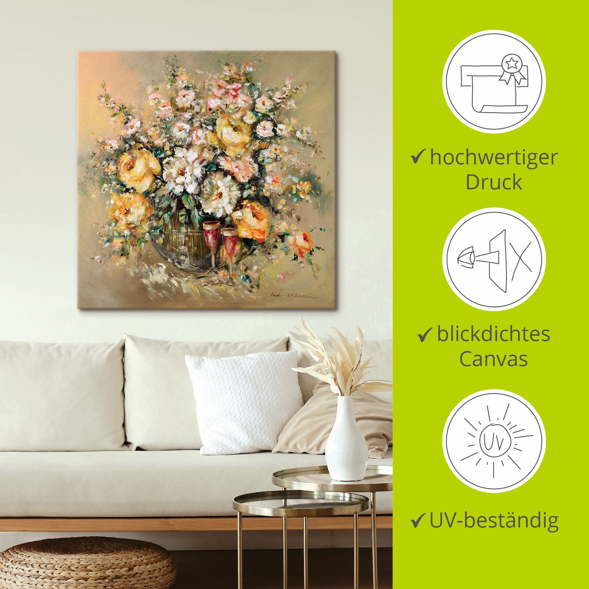 Artland Wandbild »Blumen und Spirituosen«, Blumen, (1 St.), als Leinwandbild, Poster, Wandaufkleber in verschied. Größen