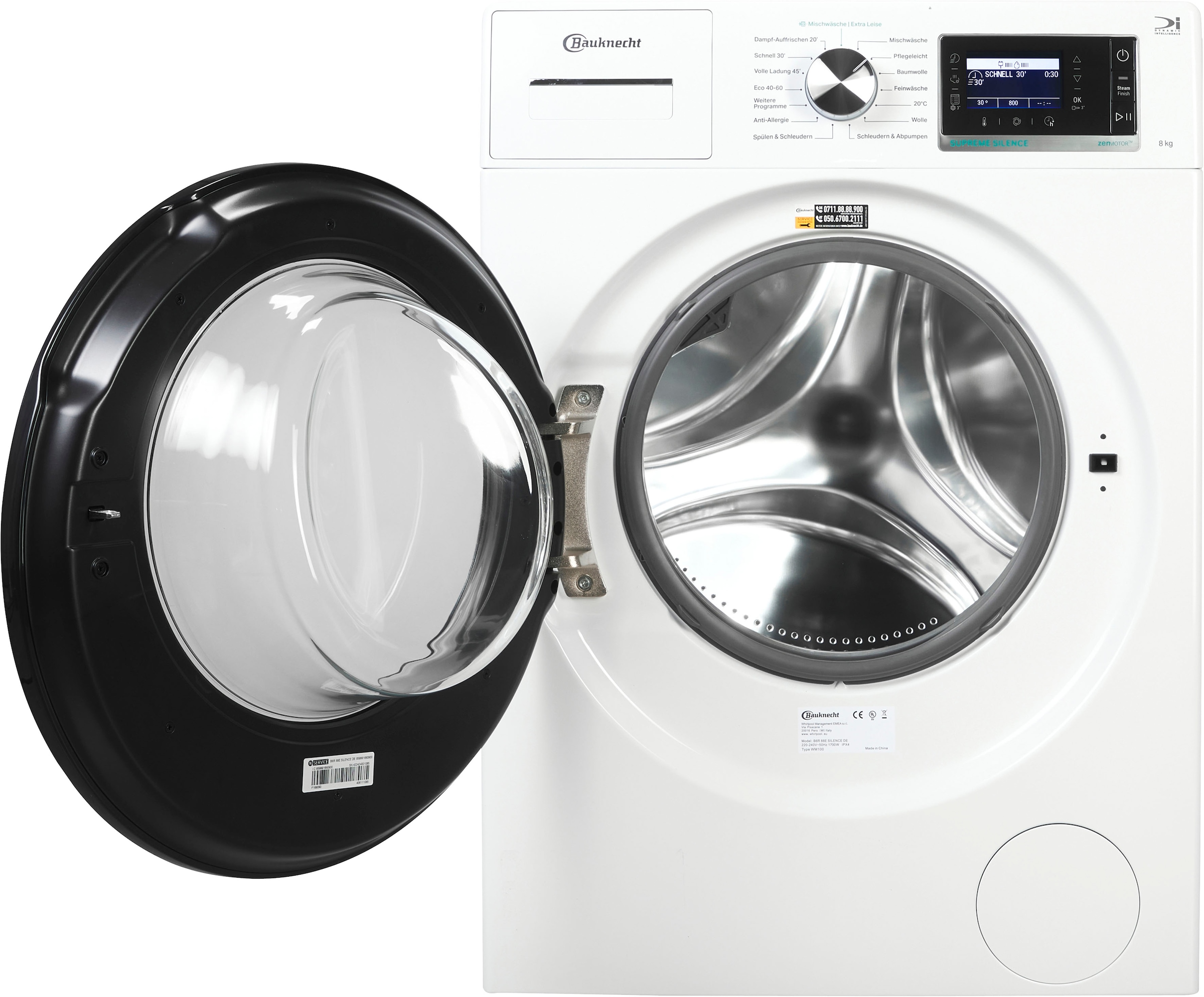 BAUKNECHT Waschmaschine »B6R 88E SILENCE DE«, 8 kg, 1400 U/min, Dampfprogramm, besonders leise, Vollwasserschutz