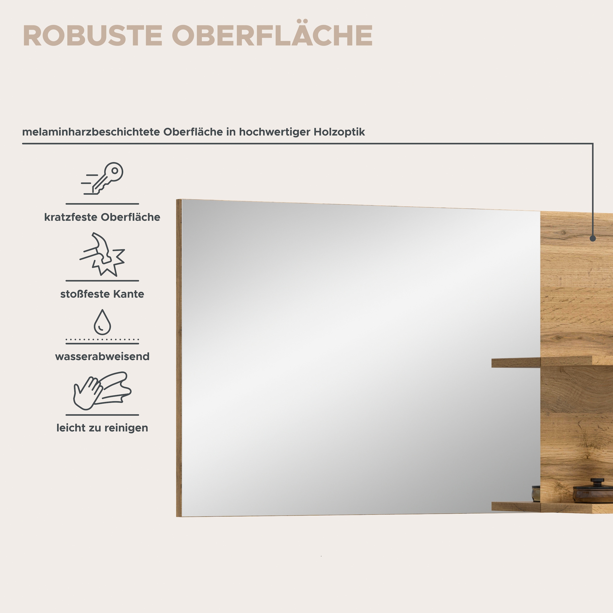 OTTO home Spiegel »MAMBO II, Breite 99cm, 2 Ablageböden, große Spiegelfläche« Garderobenspiegel, Flur, Diele, Spiegel mit Ablage, Spiegelpaneel