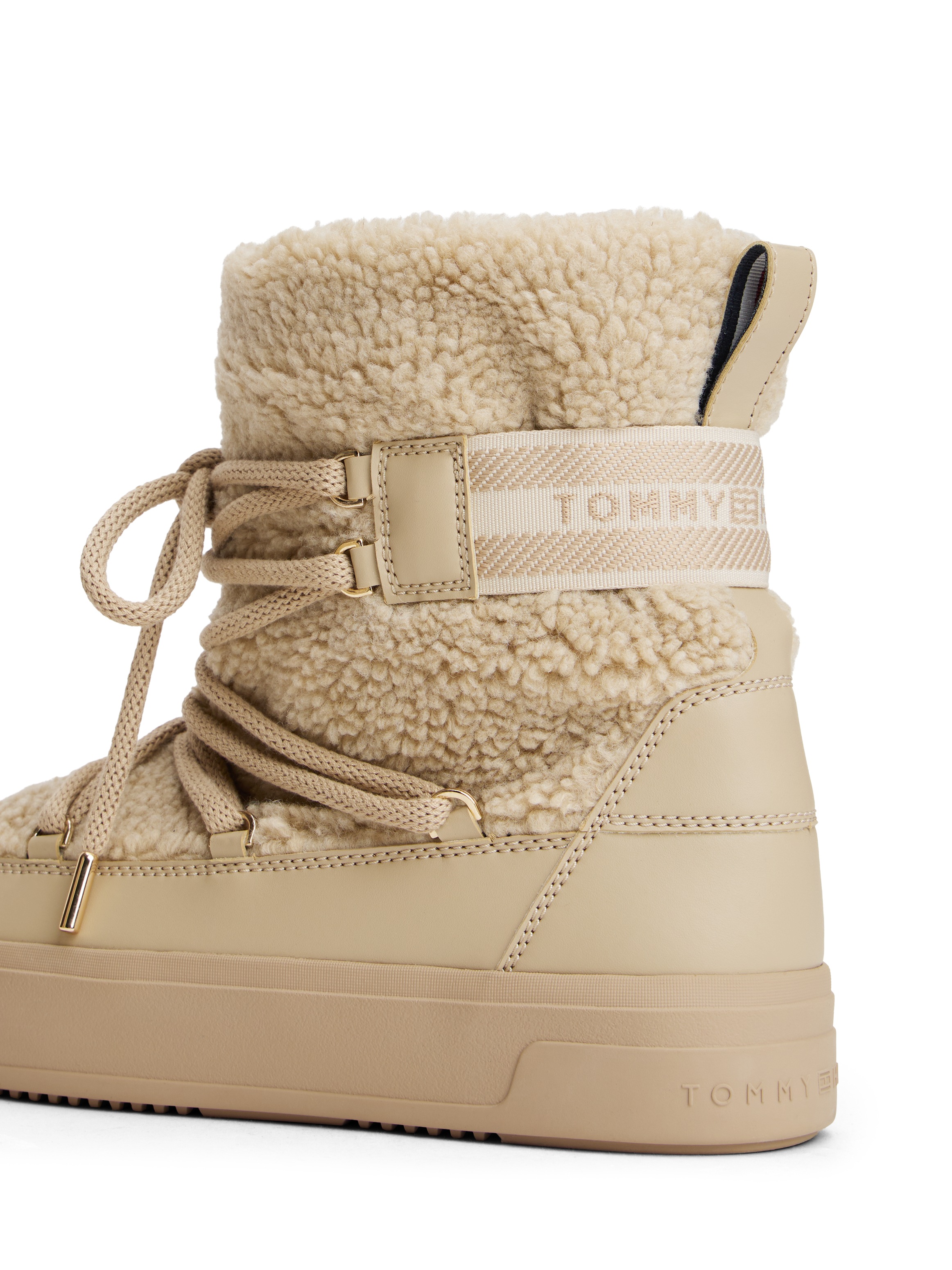 Tommy Hilfiger Winterboots »FAUX SHEARLING SNOWBOOT«  , Winterstiefelette, Outdoorschuh mit aufgesetzter Schnürung