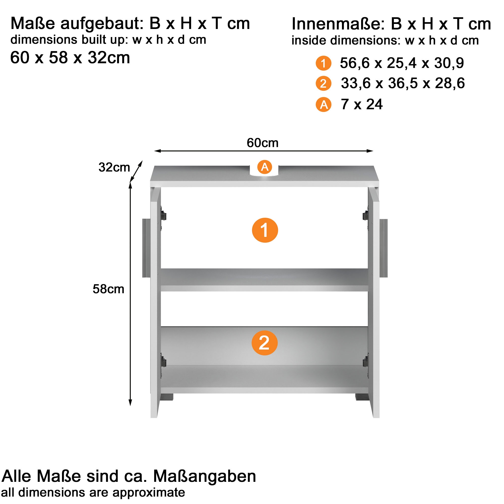 welltime Badezimmer-Set »Prag«, (Set, 4 St.), Badmöbel - Hochschrank, Waschtisch, Spiegelschrank und Unterschrank