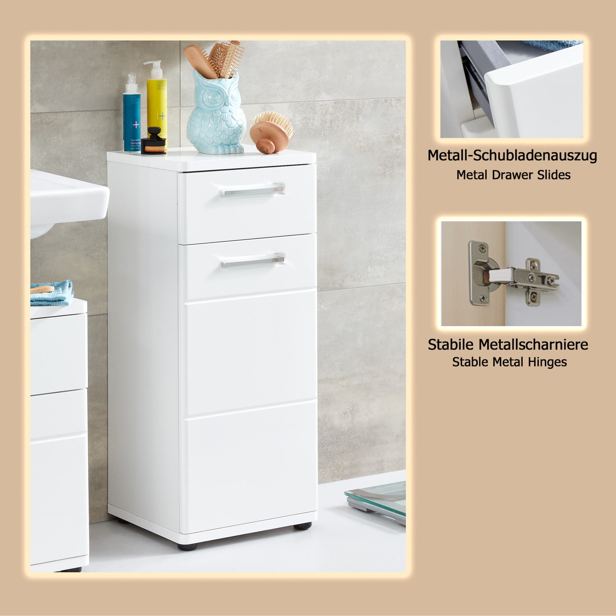 welltime Unterschrank »Mora«, Standschrank mit 1 Tür & 1 Schublade - (B/T/H) 37/34/87 cm