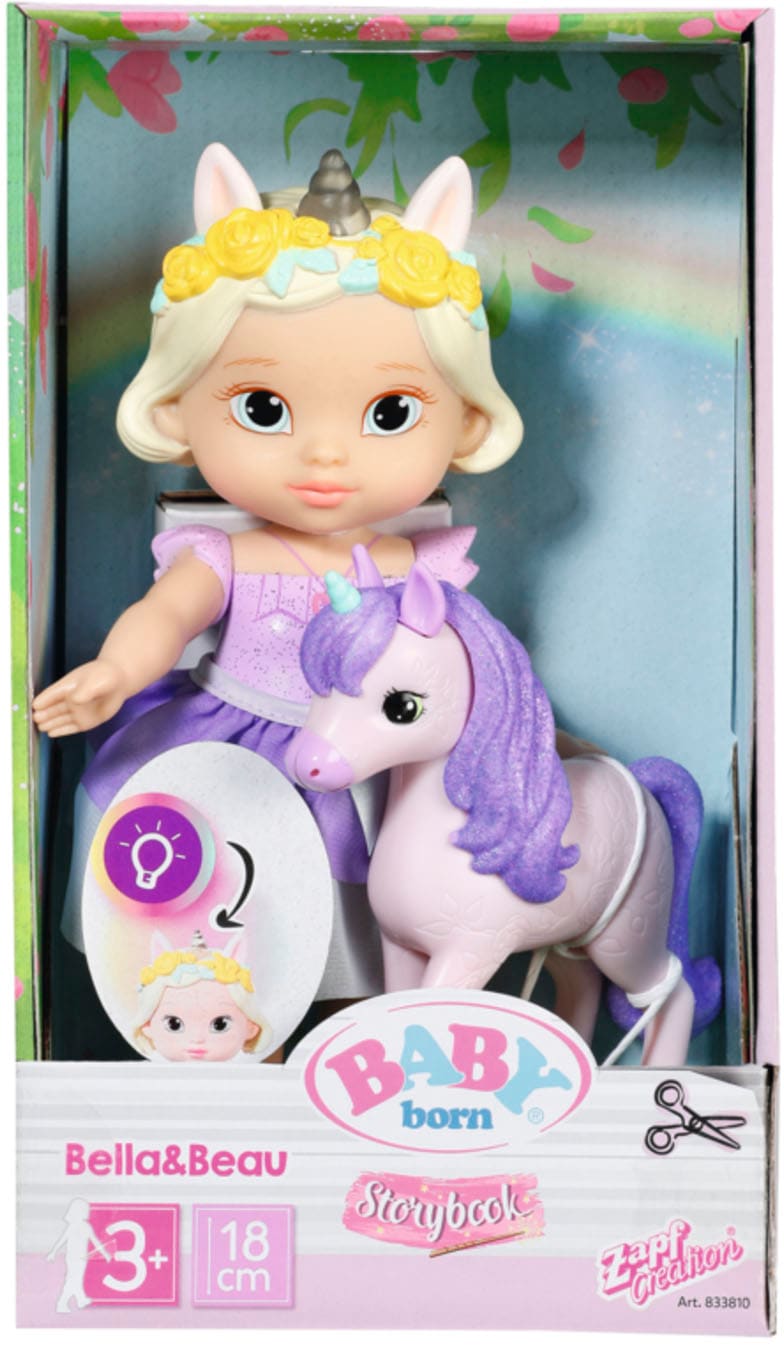 Baby Born Stehpuppe »Storybook Prinzessin Bella, 18 cm«, mit Einhorn und Lichteffekten