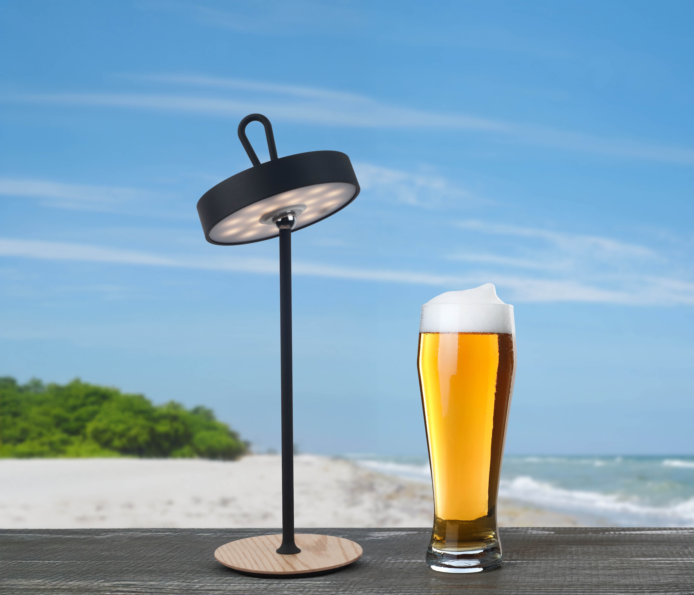 my home LED Tischleuchte »Charmont mit Holzfuß, abnehmbares Kopfteil als Hängeleuchte verwendbar« LED-Modul 1 Stk. Warmweiß aufladbar, inkl Akku + USB Kabel, Kopfteil magnetisch, abnehmbar, Holz