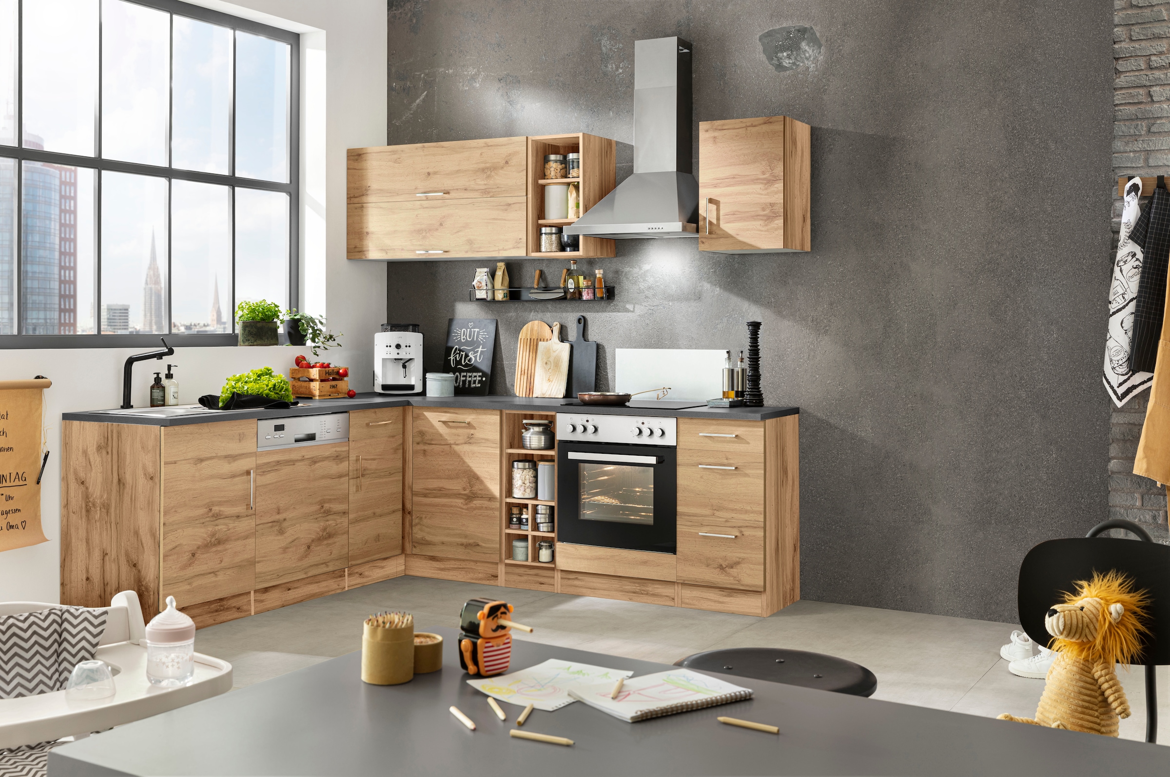 KOCHSTATION Winkelküche »KS-Colmar« mit E-Geräten, Stellbreite 210/240 cm