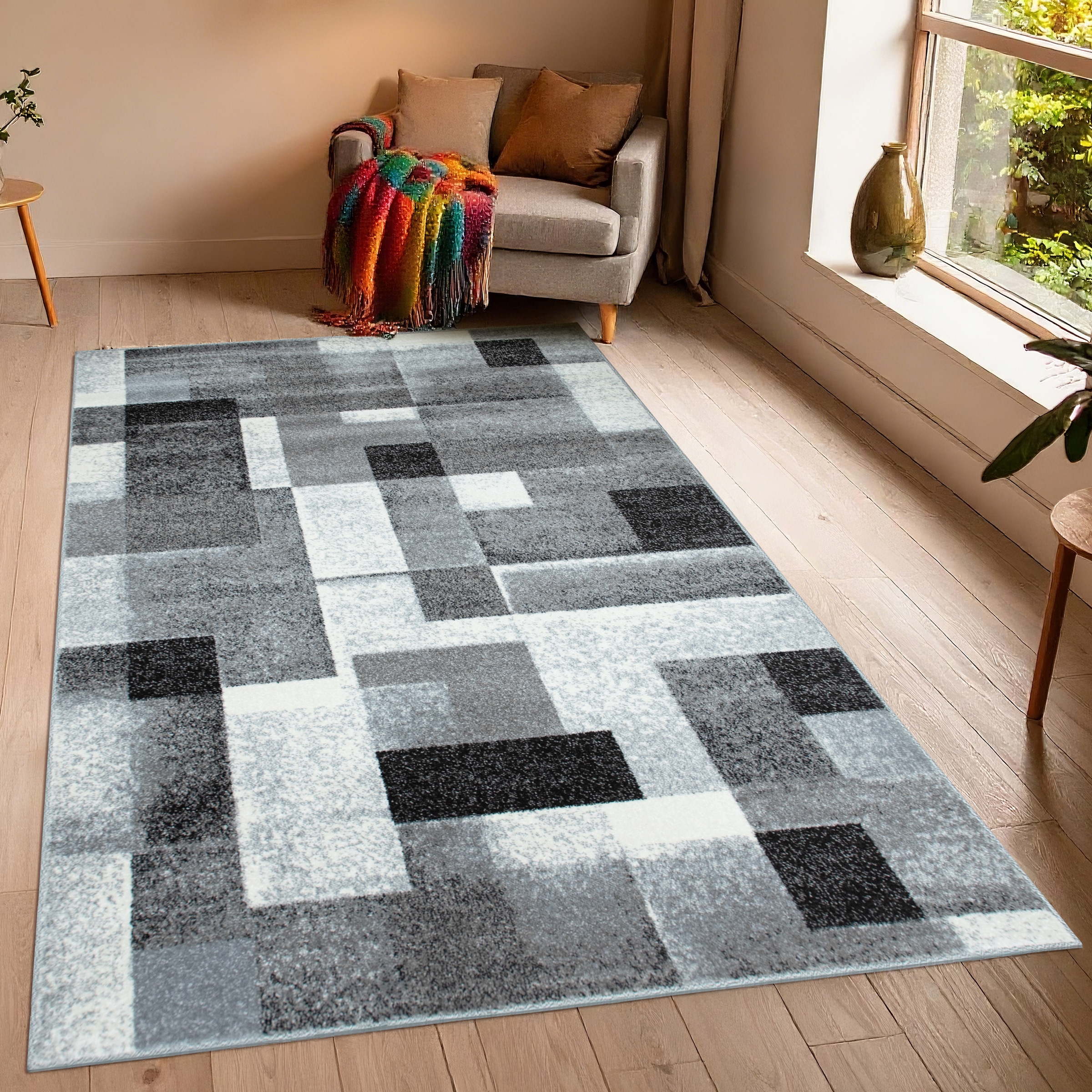 OTTO home Teppich »Corine« rechteckig 9 mm Höhe mit besonders weichem Flor, Kurzflor, modernes Karo-Design,