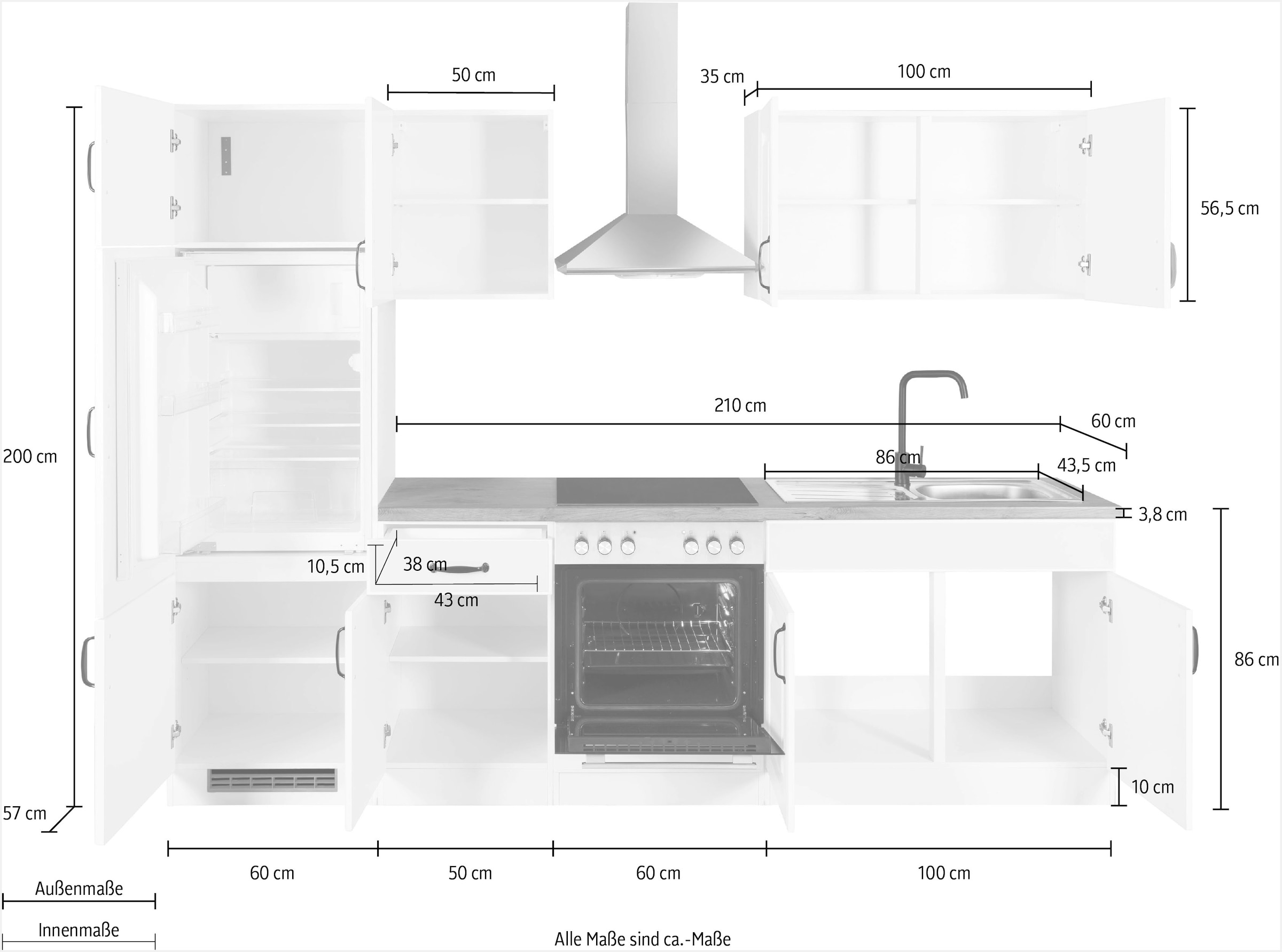 wiho Küchen Küchenzeile »Erla«, ohne E-Geräte, Breite 270 cm