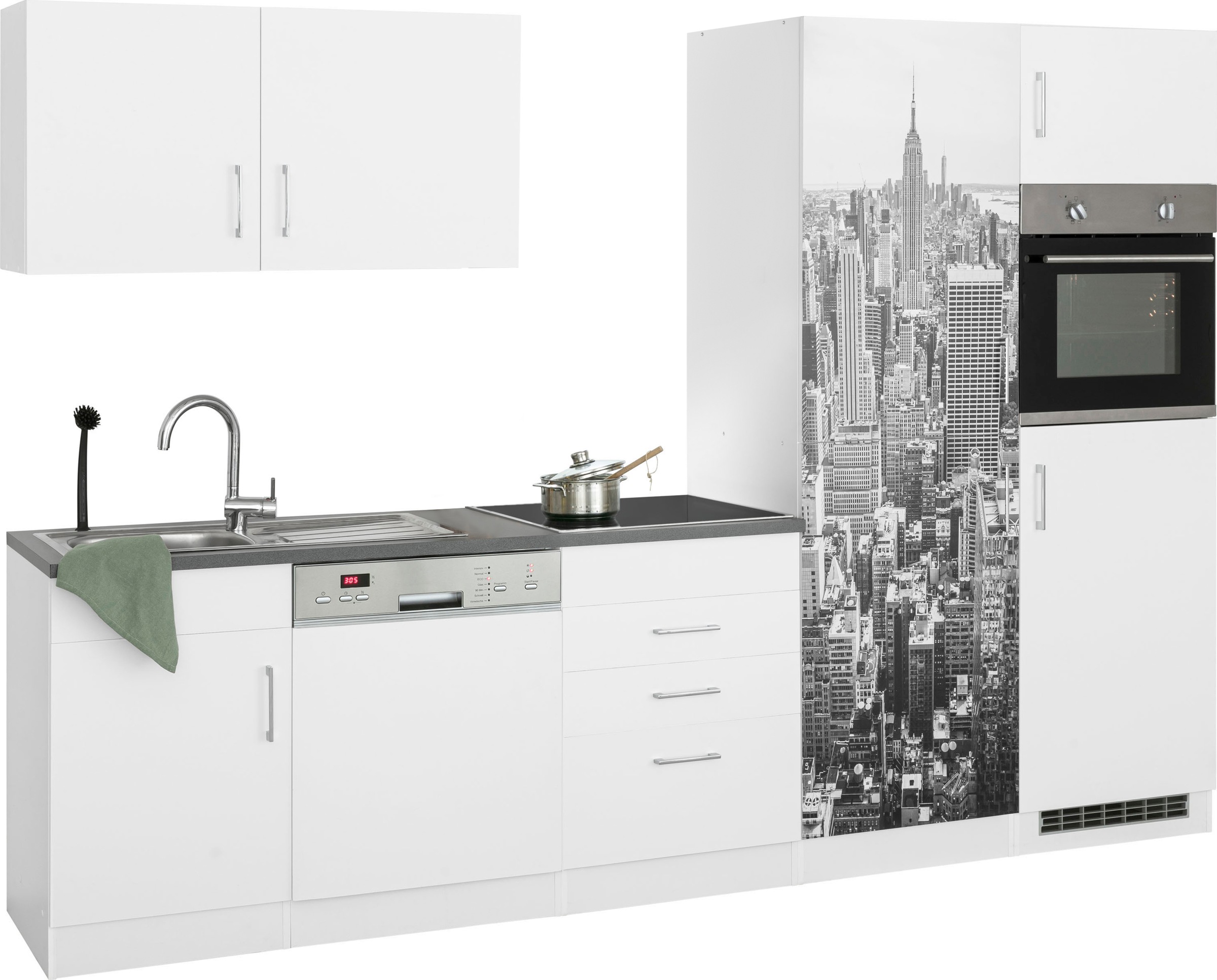 KOCHSTATION Küchenzeile »KS-Paris – Küchen mit einzigartigen Fotomotiven auf den Fronten« Breite 290 cm, wahlweise mit E-Geräten und Induktion