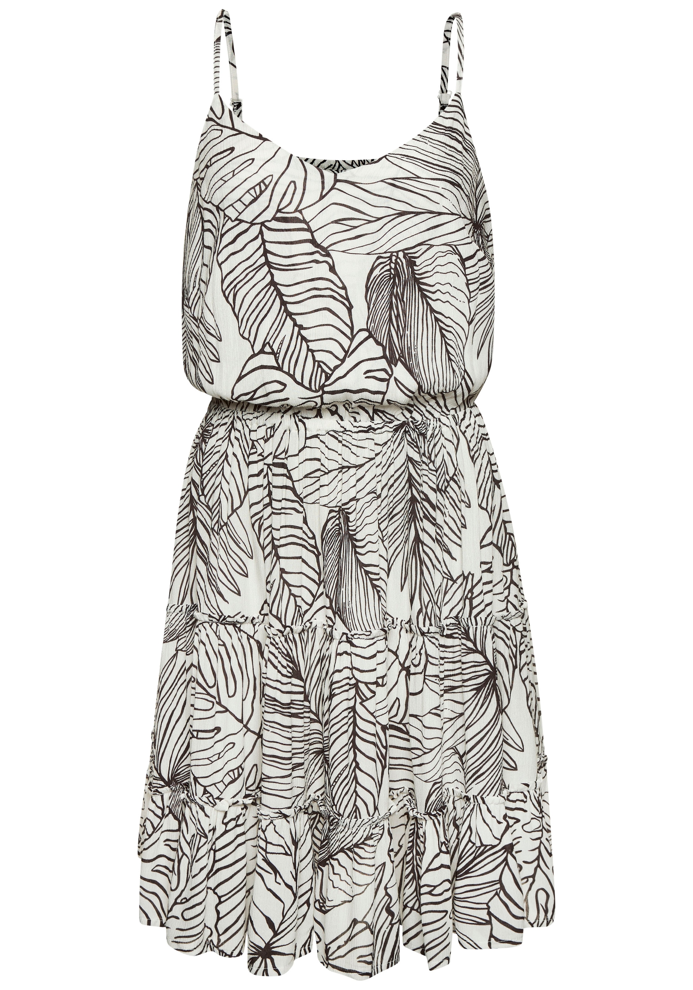 s.Oliver Sommerkleid, mit Volantrock, Trägerkleid mit Alloverprint und V-Ausschnitt