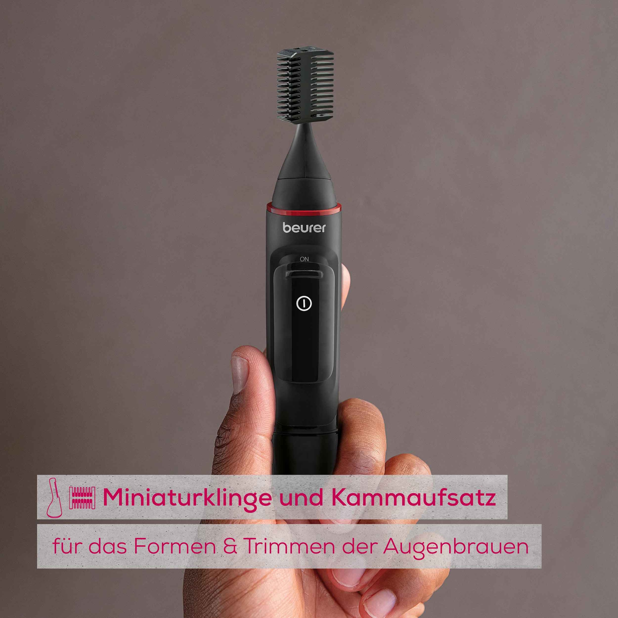 BEURER Nasen- und Ohrhaartrimmer »MN3X, Präzisionstrimmer für Augenbrauen, Nasen- sowie Ohrhaare«, 3 Aufsätze, Mit 2 Aufsätzen und extra Kammaufsatz mit 3 und 6 mm