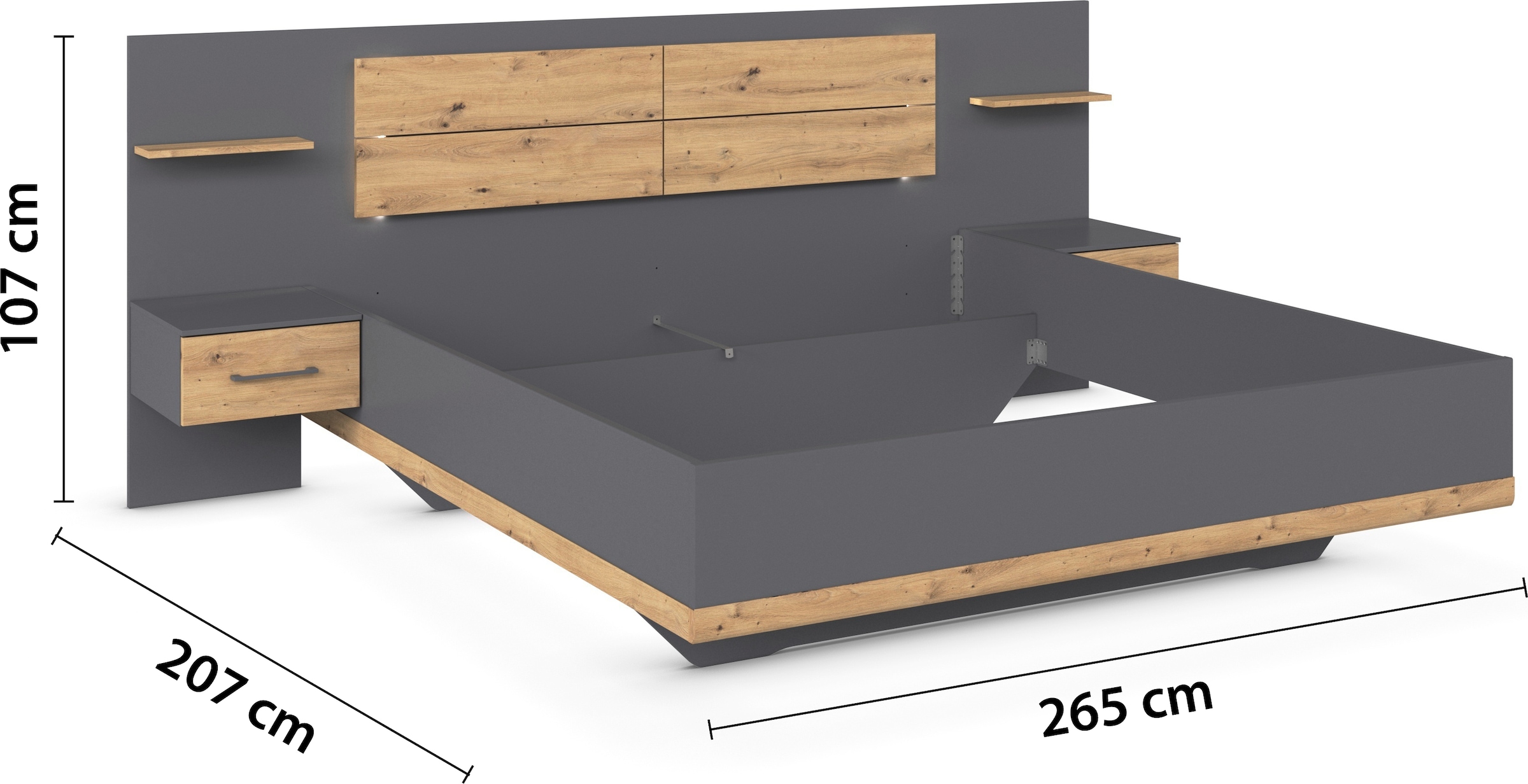 rauch Bettanlage »Bett Doppelbett Komfortbett Funktionsbett BOSTON-EXTRA« Set, Liegeflächen 160 cm oder 180 cm, 3 tlg. tlg. Mit warmer Kopfteil-Beleuchtung, 2x Hänge-Nachttische MADE IN GERMANY