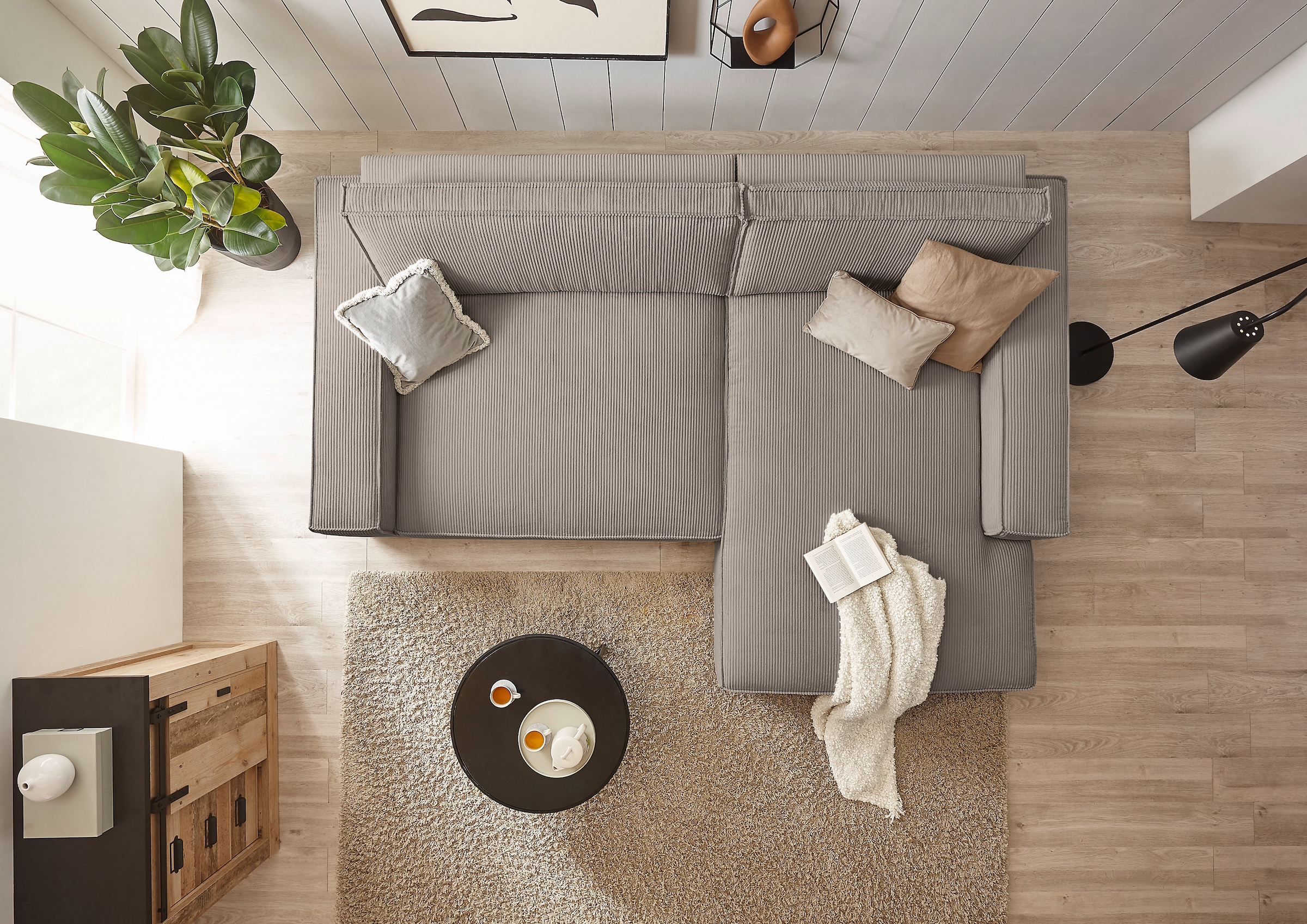 Home affaire Ecksofa »NEU: SHERWOOD XXL 284, Big-Sofa L-Form, tiefe Sitzfläche 95 cm, Cord«, Recamiere rechts/links, als Schlafsofa stellbar, Cord u. Leinenoptik